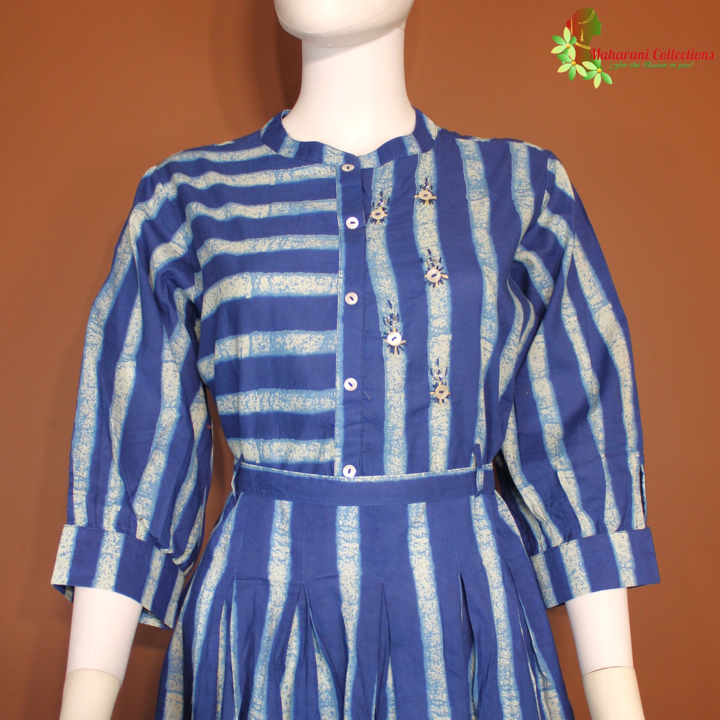 Maharani's Long Dress - Soft cotton - Blue & White (S)