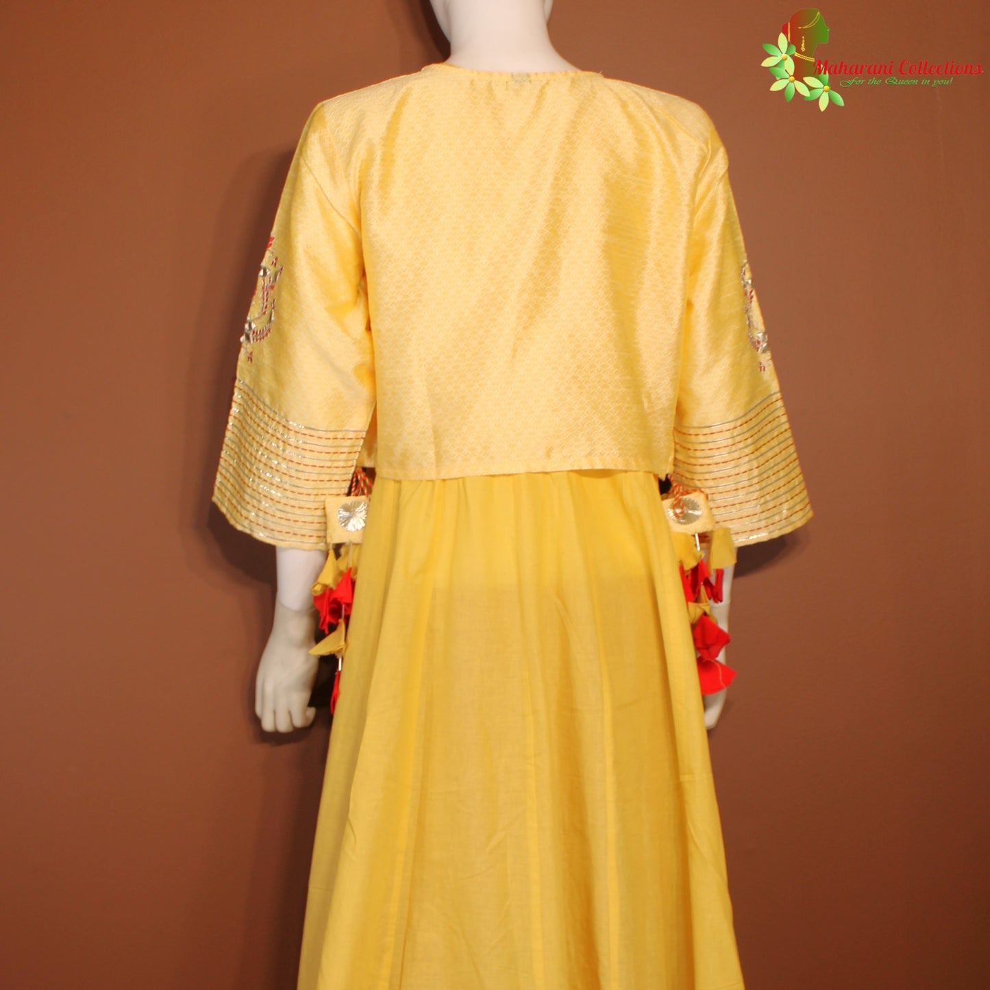 Maharani's Anarkali Suit - Soft cotton - Yellow & Red (S)