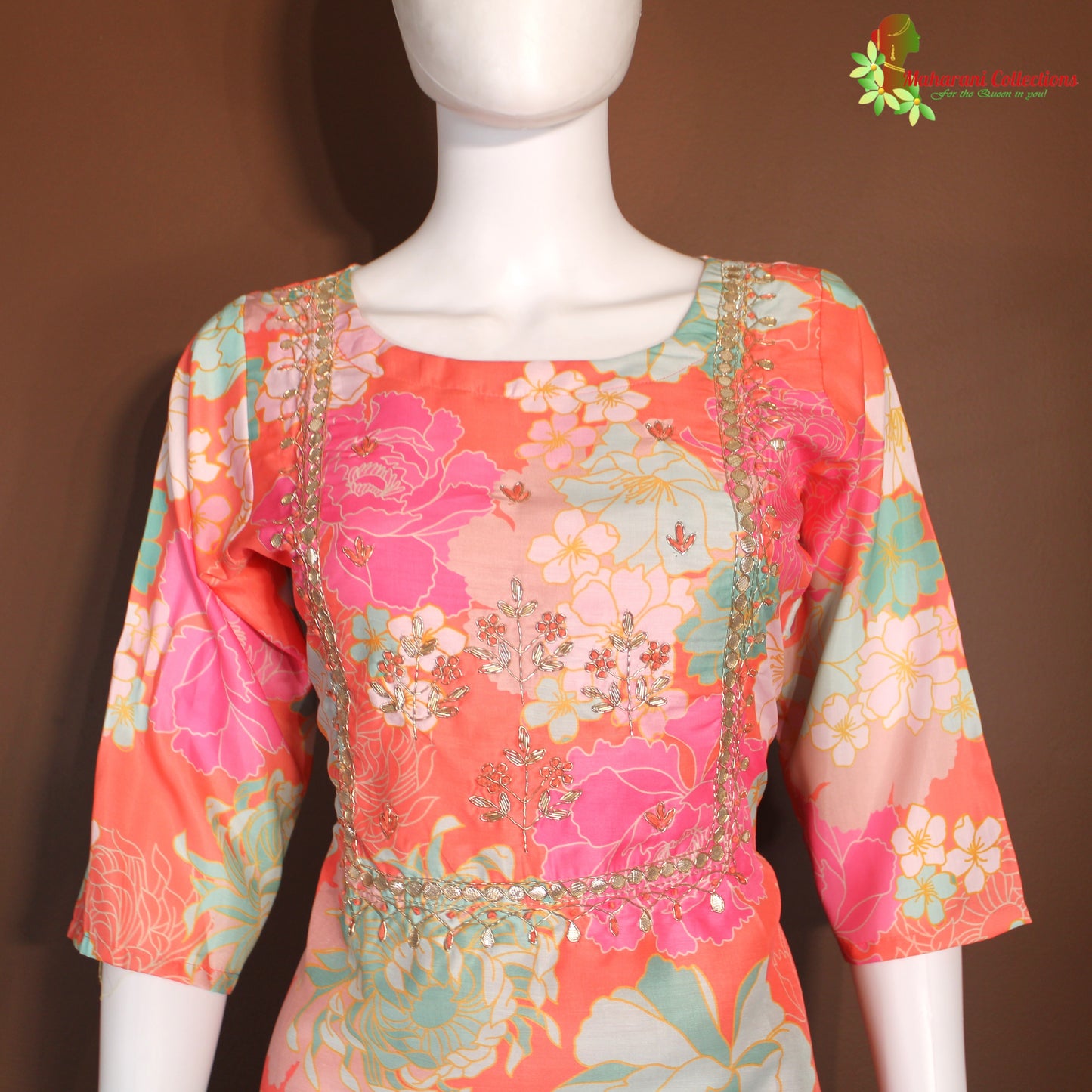 Maharani's Pant suit - Pure Silk - Orange (S, M, XL)