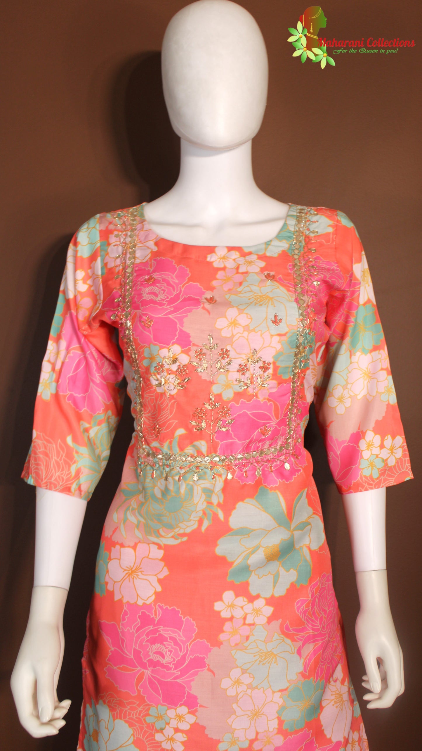 Maharani's Pant suit - Pure Silk - Orange (S, M, XL)