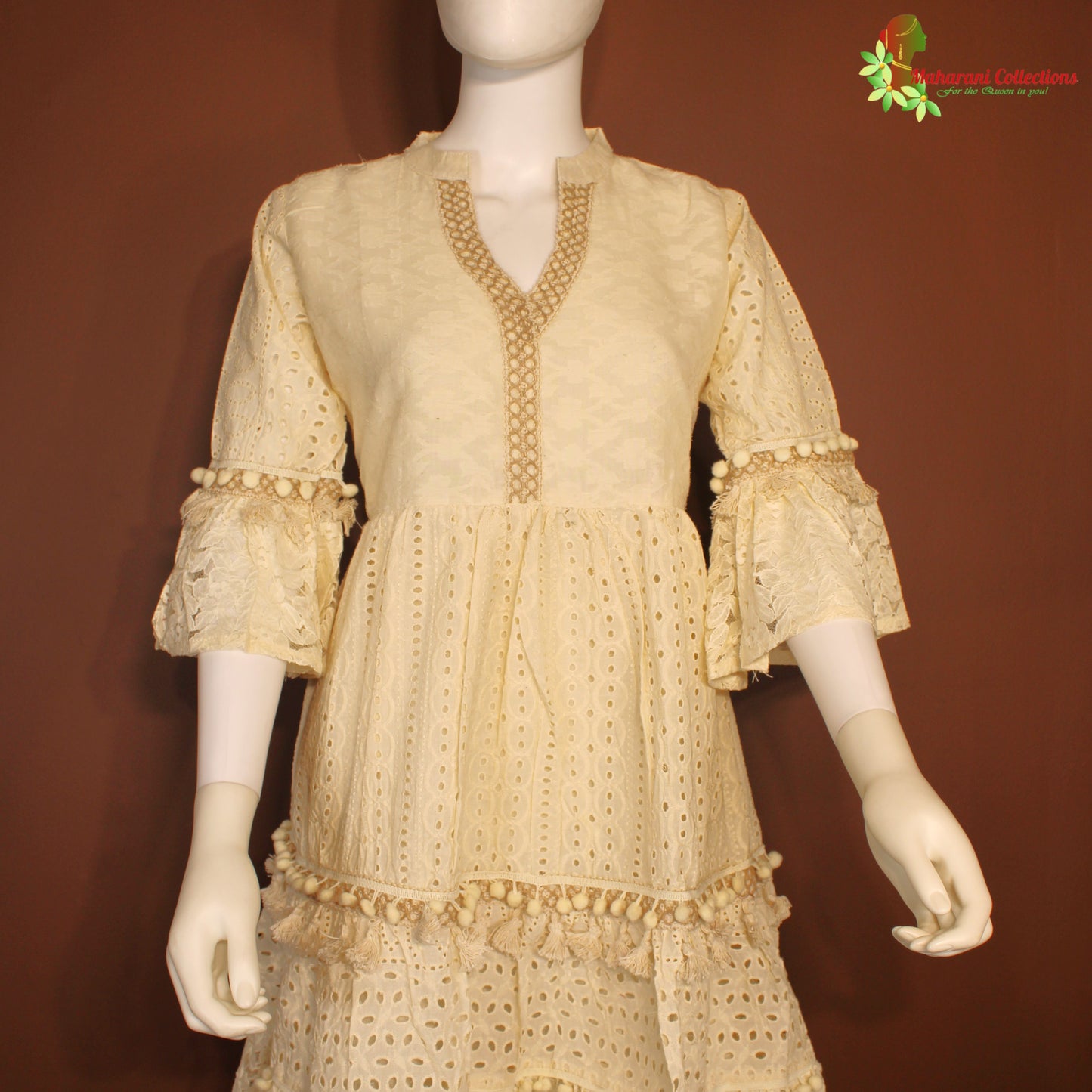 Maharani's Short Dress - pure cotton - Cream (L)