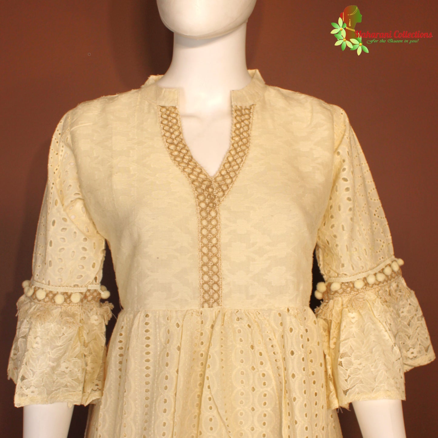 Maharani's Short Dress - pure cotton - Cream (XS)
