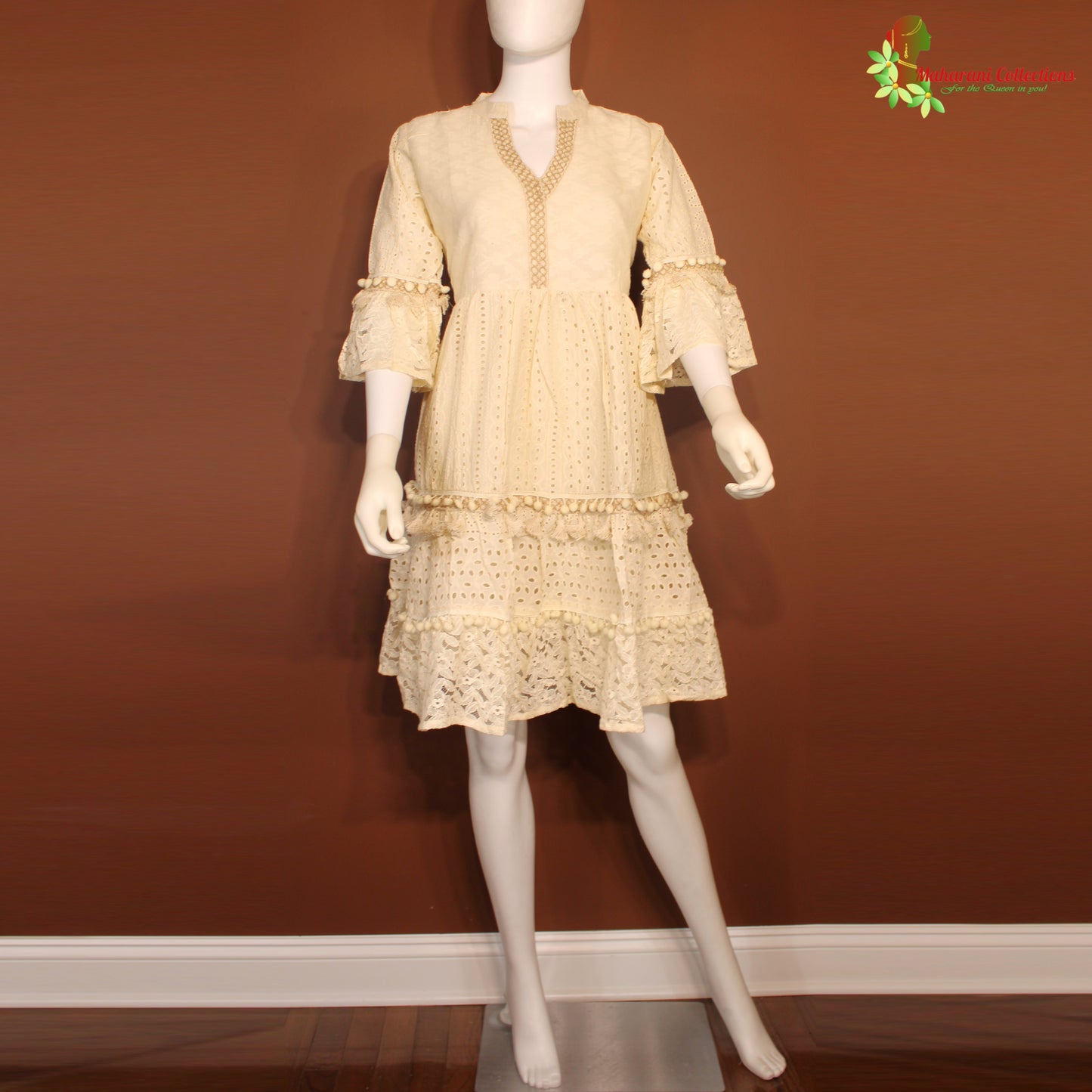 Maharani's Short Dress - pure cotton - Cream (XS)
