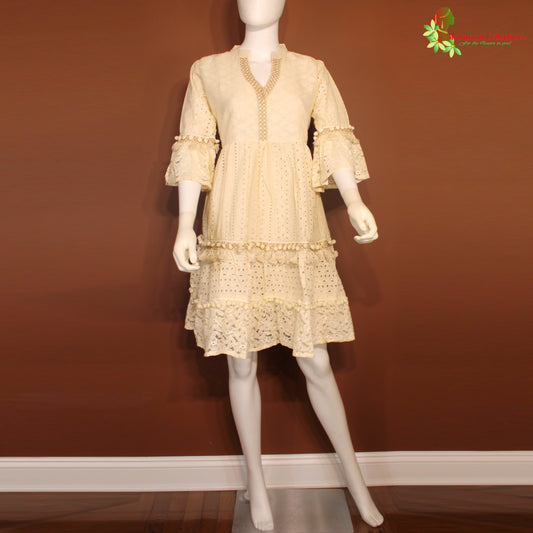 Maharani's Short Dress - pure cotton - Cream (XS)