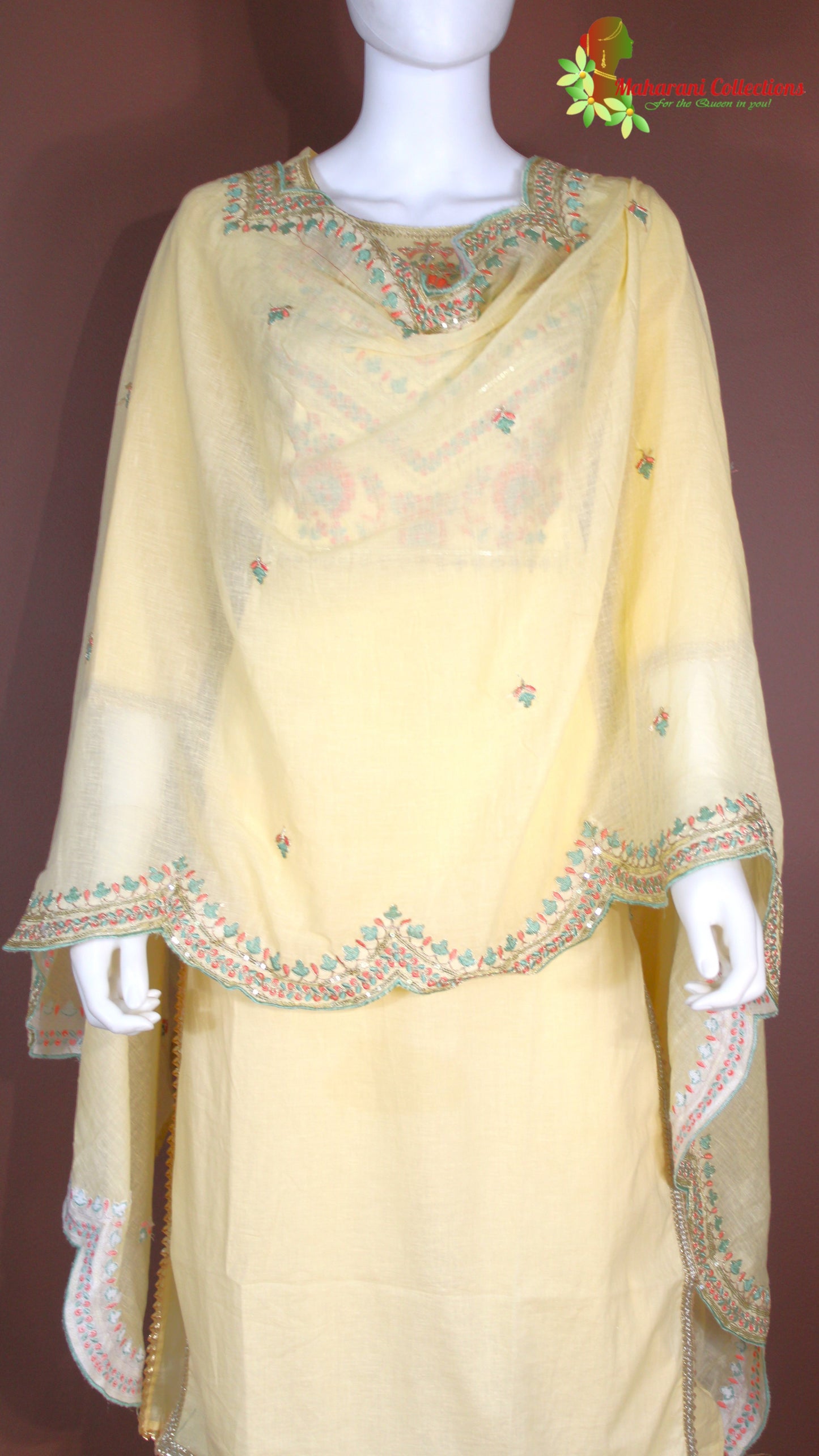 Maharani's Pant Suit - Cotton Silk - Yellow (S, M, L)