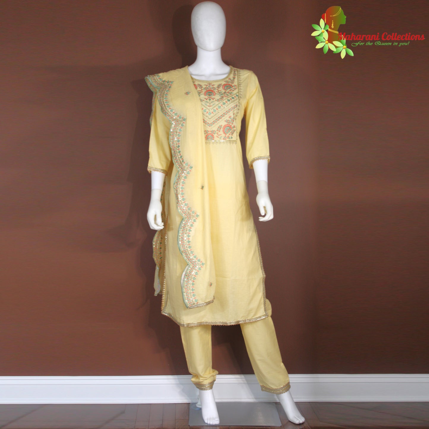 Maharani's Pant Suit - Cotton Silk - Yellow (S, M, L)