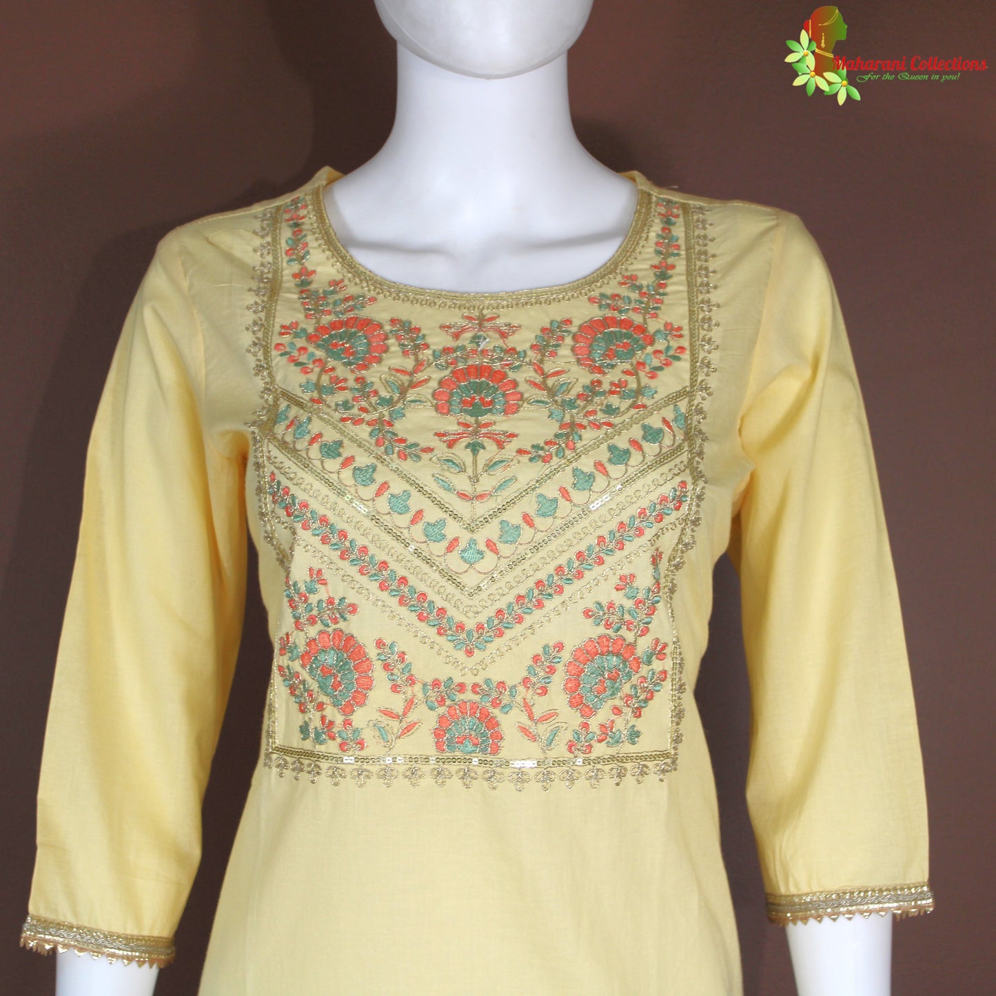 Maharani's Pant Suit - Cotton Silk - Yellow (S, M, L)