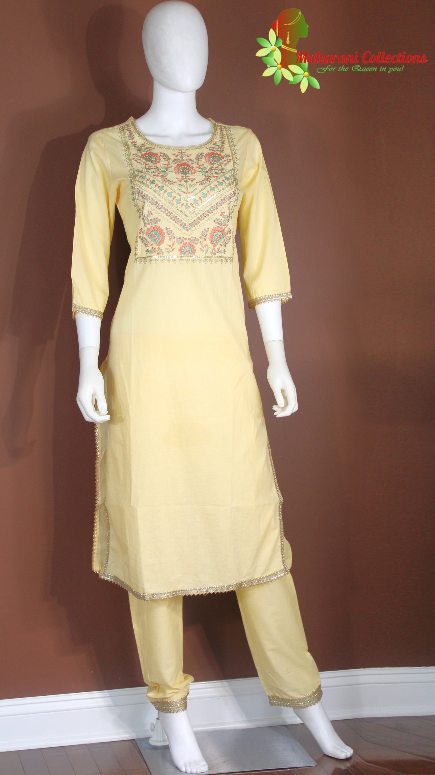 Maharani's Pant Suit - Cotton Silk - Yellow (S, M, L)