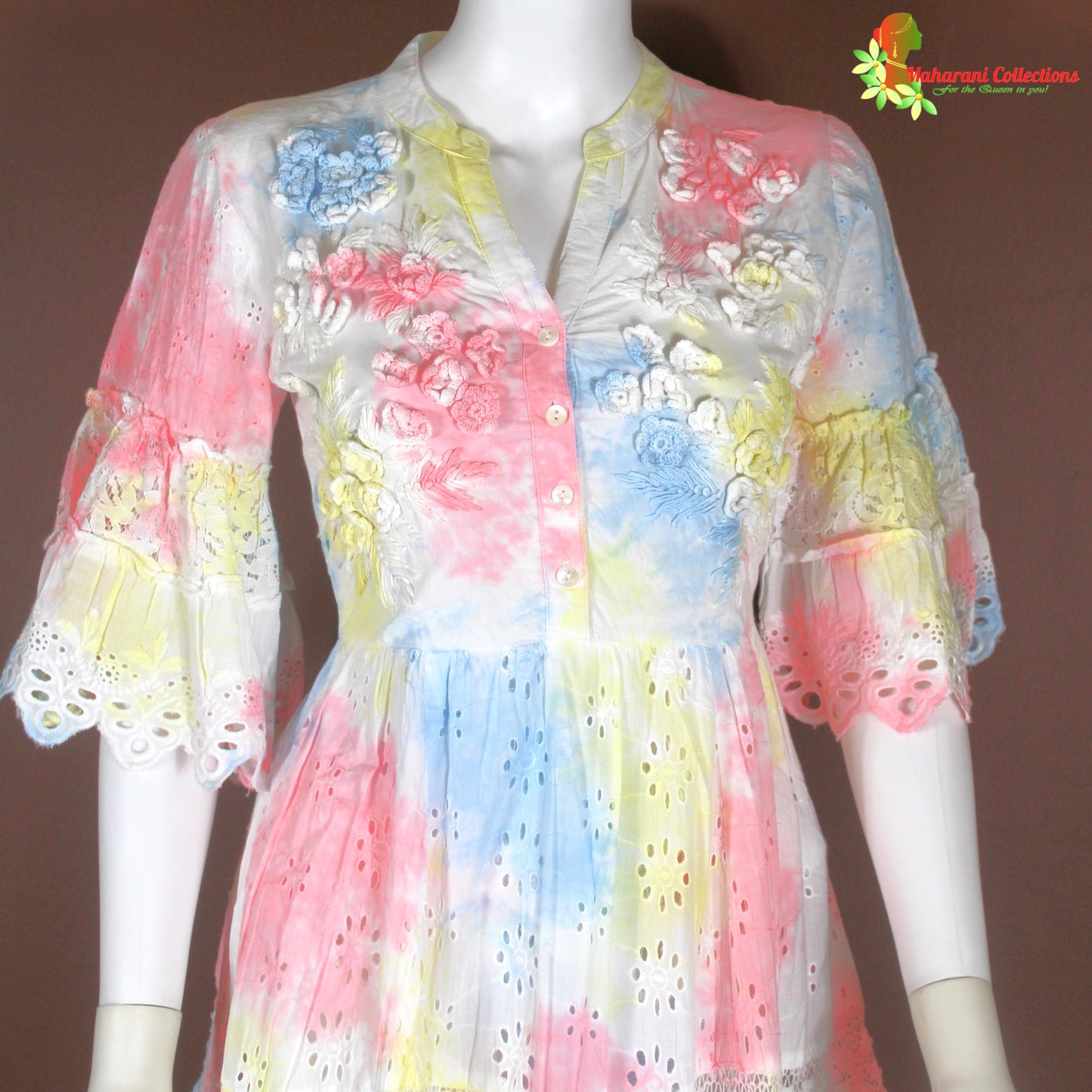 Maharani's Tie & Dye Short dress - White Multicolor (S, M, L, XL)