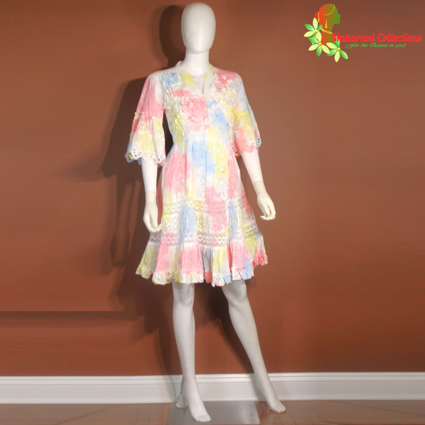 Maharani's Tie & Dye Short dress - White Multicolor (S, M, L, XL)