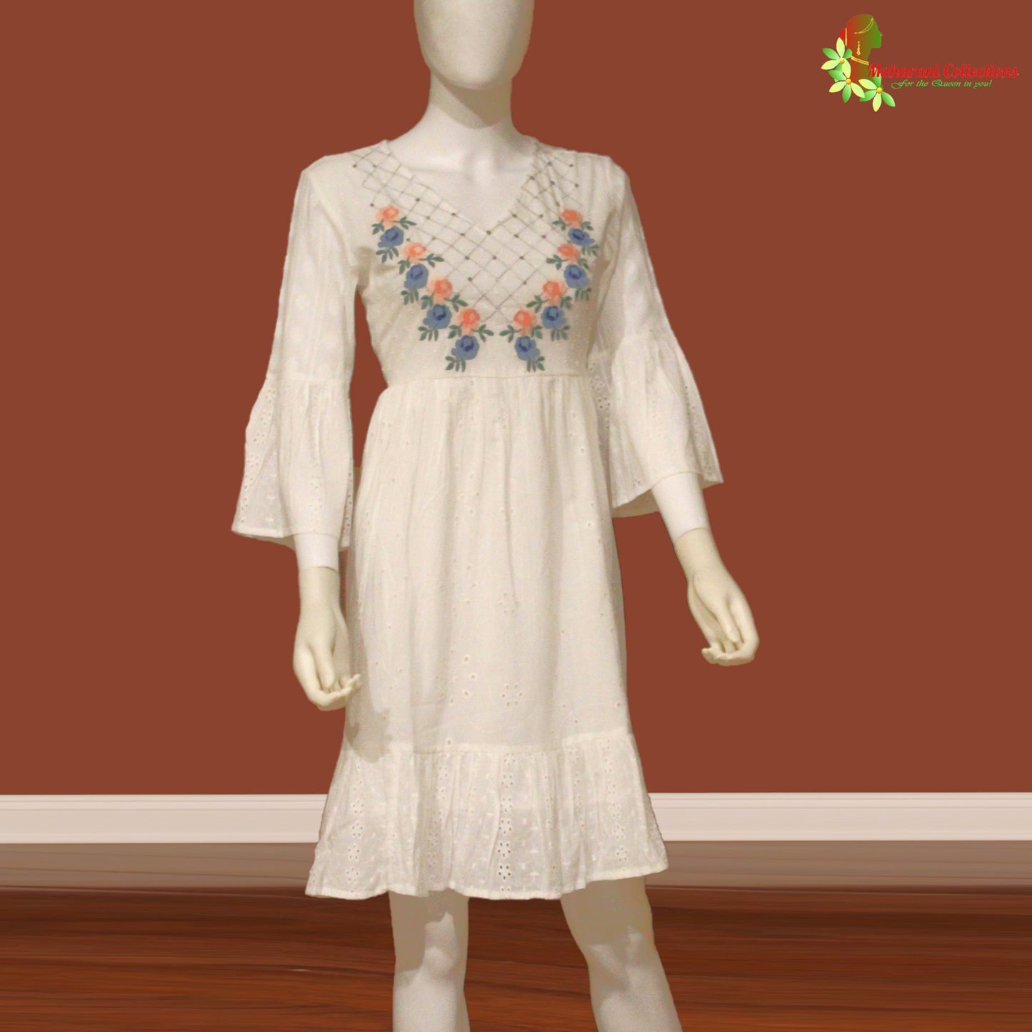 Maharani's Short Dress - Pure Cotton - White (XS, S, M)
