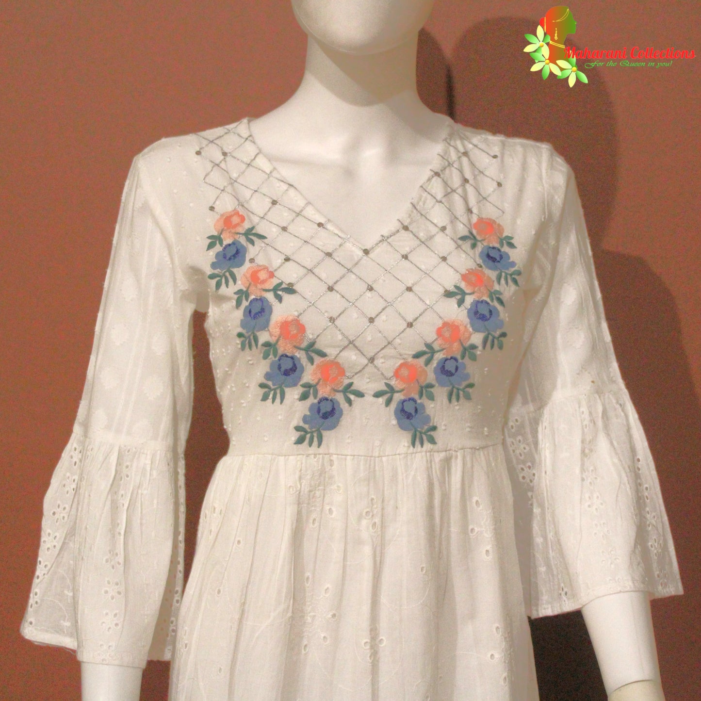 Maharani's Short Dress - Pure Cotton - White (XS, S, M)