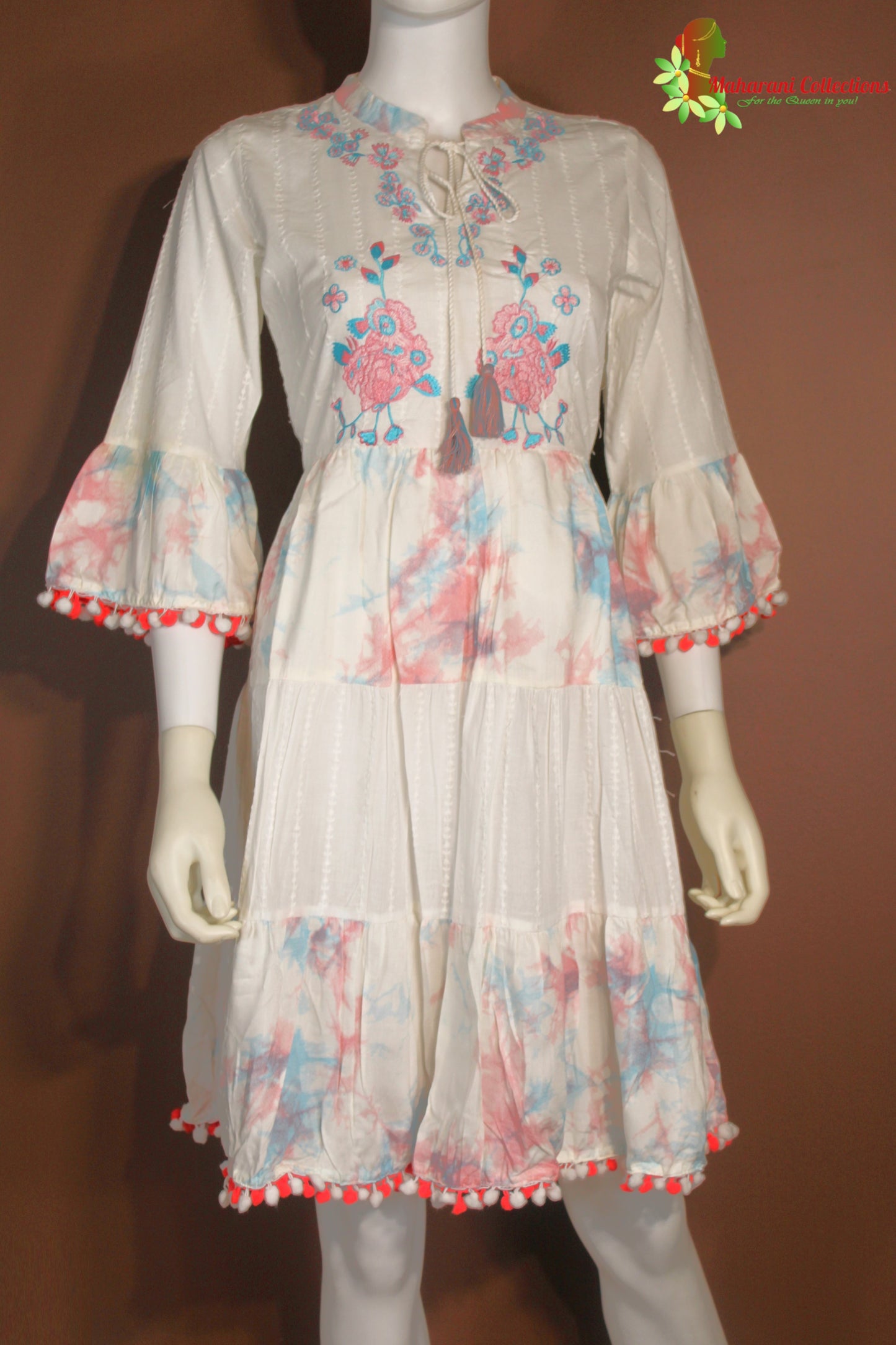 Maharani's Tie & Dye Short dress - White Multicolor (S, M)