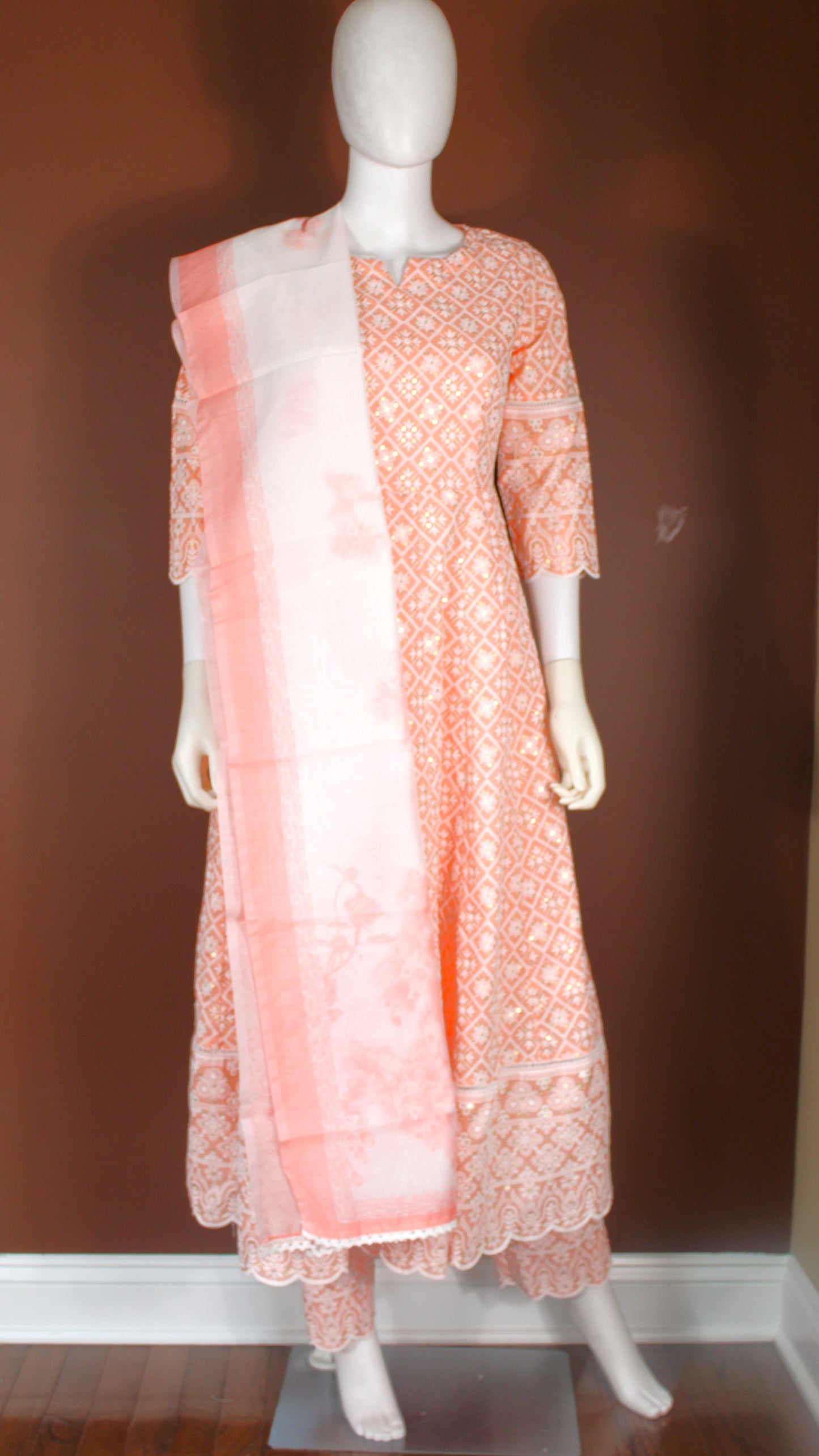 Maharani's Anarkali Suit - Cotton Silk - Peach (S, L)