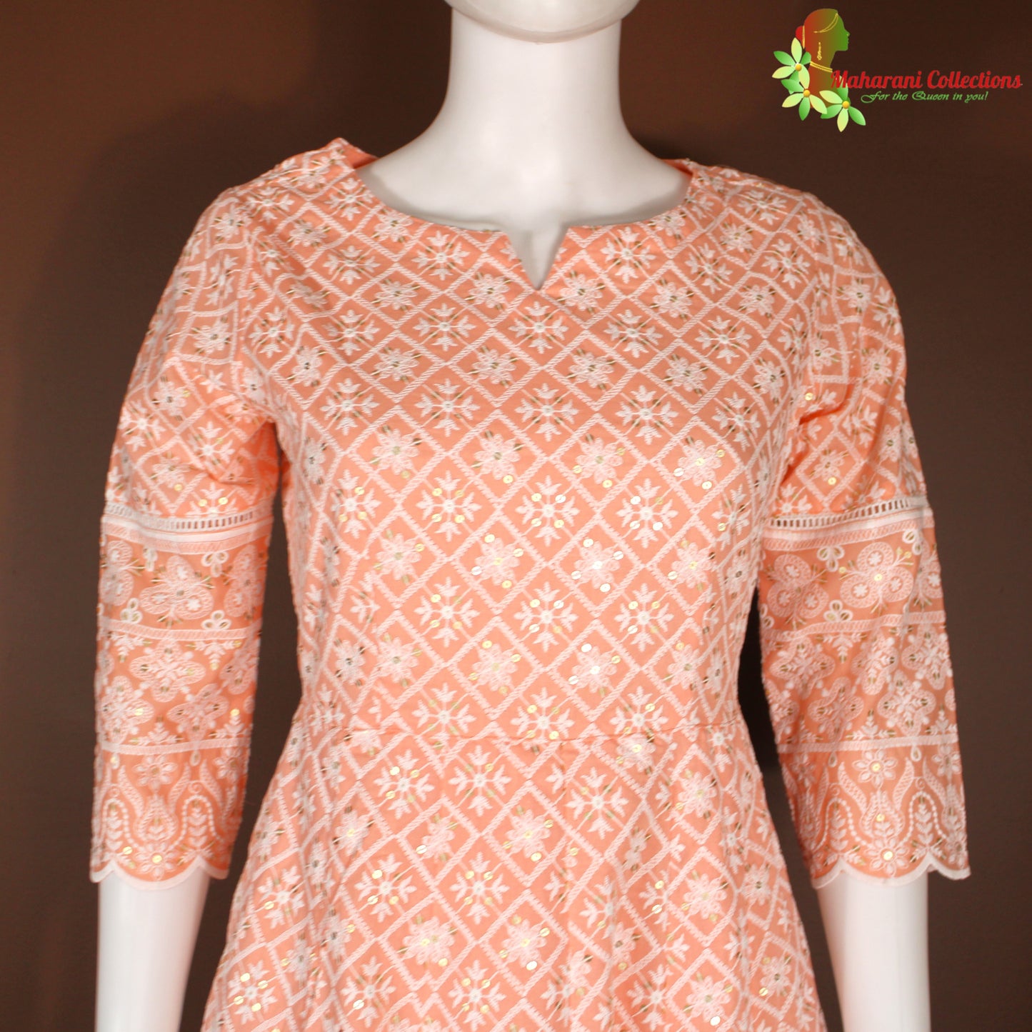 Maharani's Anarkali Suit - Cotton Silk - Peach (S, L)