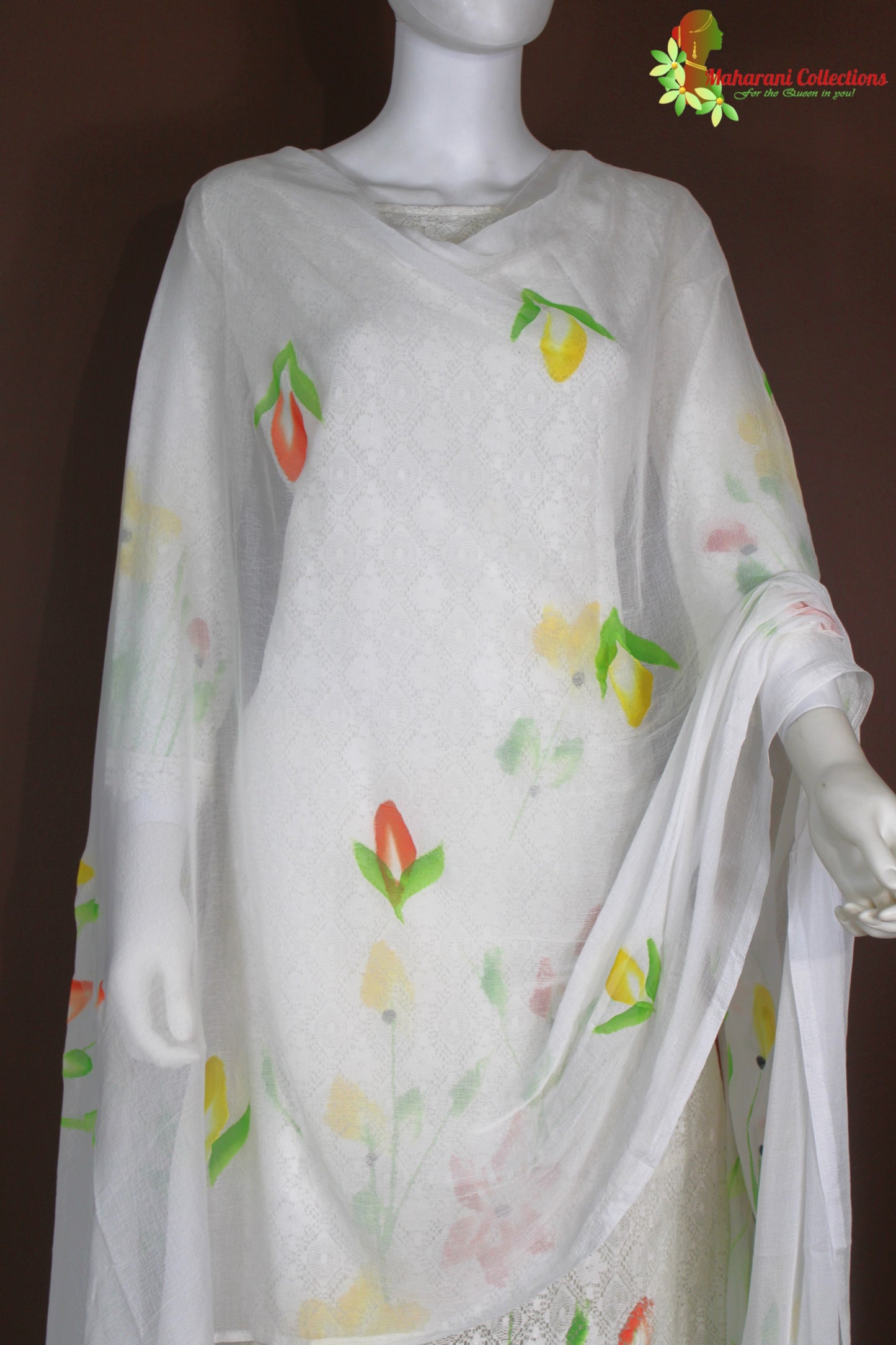 Maharani's Pant Suit - Cotton Silk Net - Elegant White (M, L, XL)