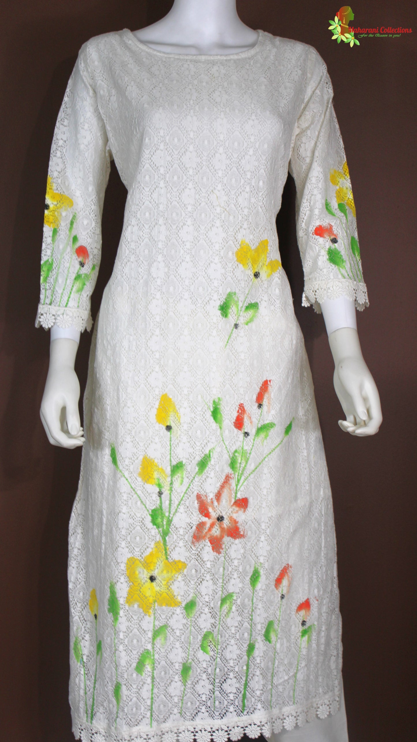 Maharani's Pant Suit - Cotton Silk Net - Elegant White (M, L, XL)