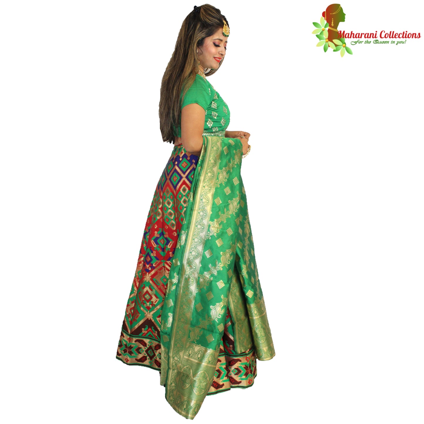 Maharani's Designer Pure Banarasi Silk Lehenga - Green and Red (M/L)