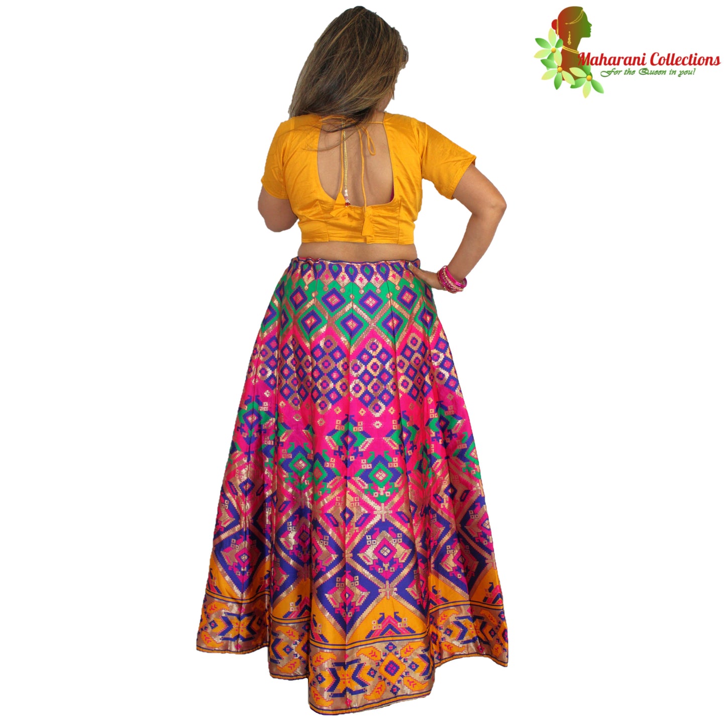 Maharani's Designer Pure Banarasi Silk Lehenga - Festive Yellow and Pink (M/L)
