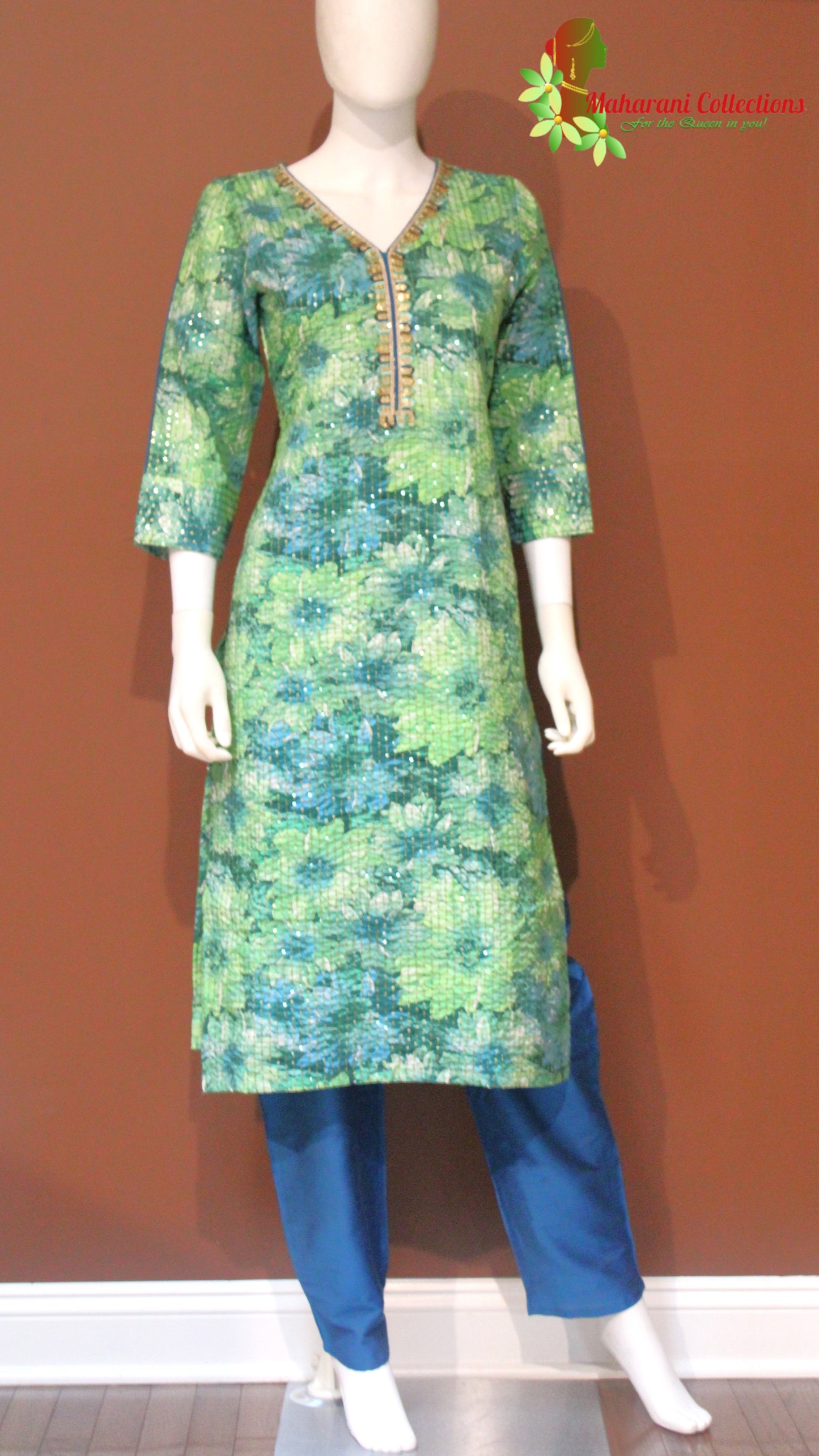Maharani's Pant suit - Soft Cotton - Turquoise Blue (S, M)