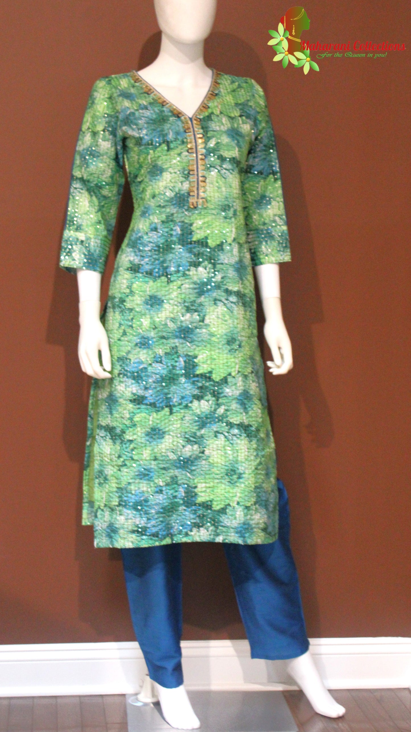 Maharani's Pant suit - Soft Cotton - Turquoise Blue (S, M)