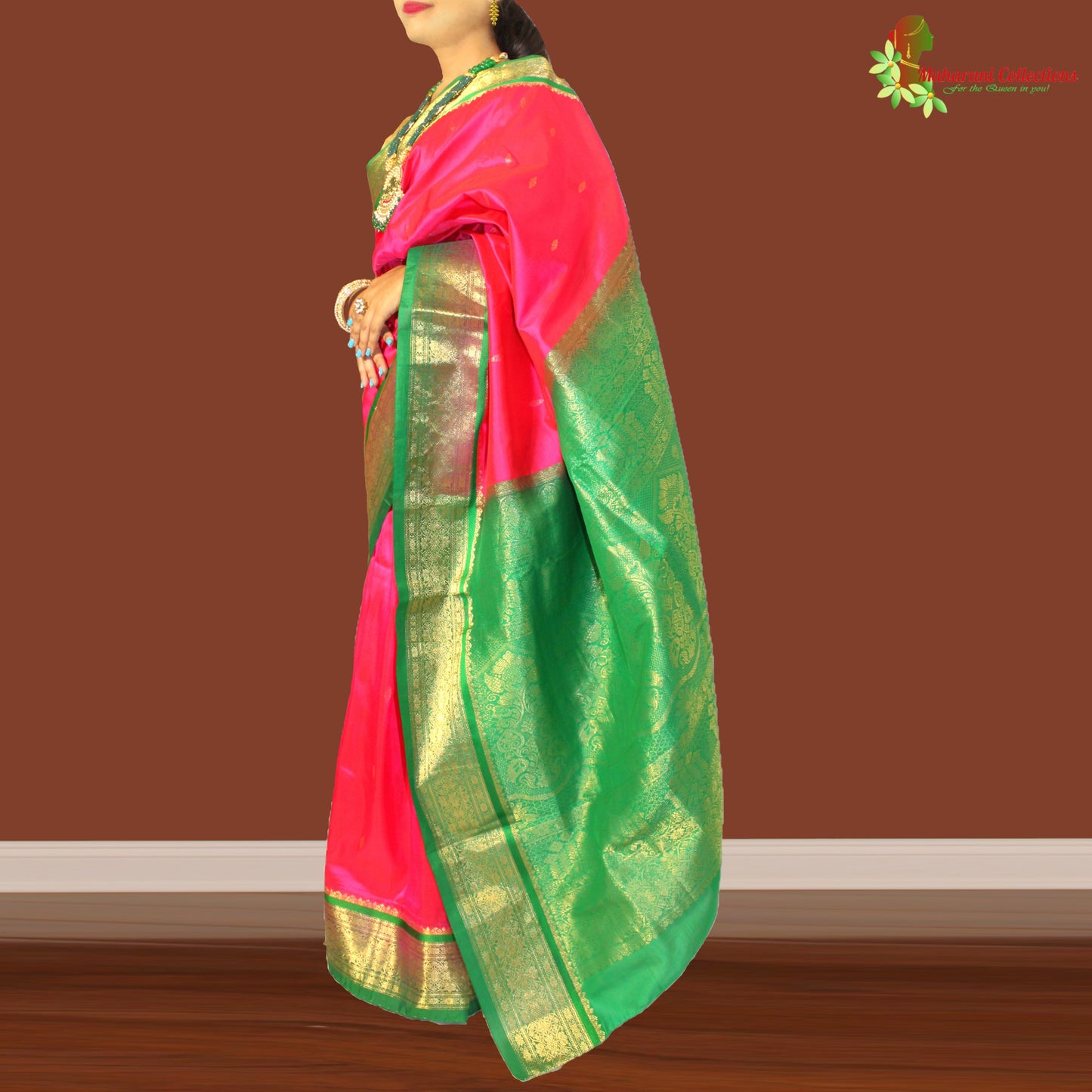 Maharani's Pure Banarasi Silk Saree - Deep Pink (with stitched Petticoat)