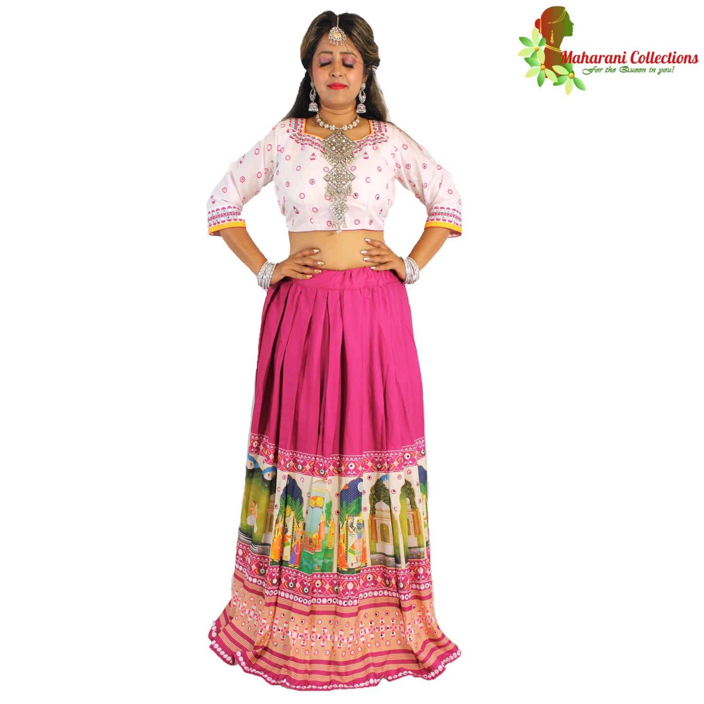 Maharani's Soft Silk Lehenga - White and Purple