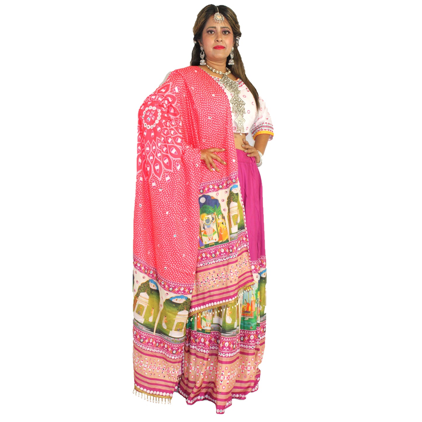 Maharani's Soft Silk Lehenga - White and Purple