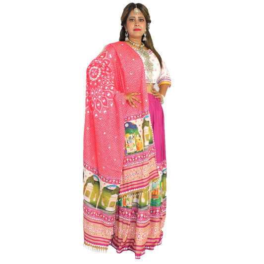 Maharani's Soft Silk Lehenga - White and Purple