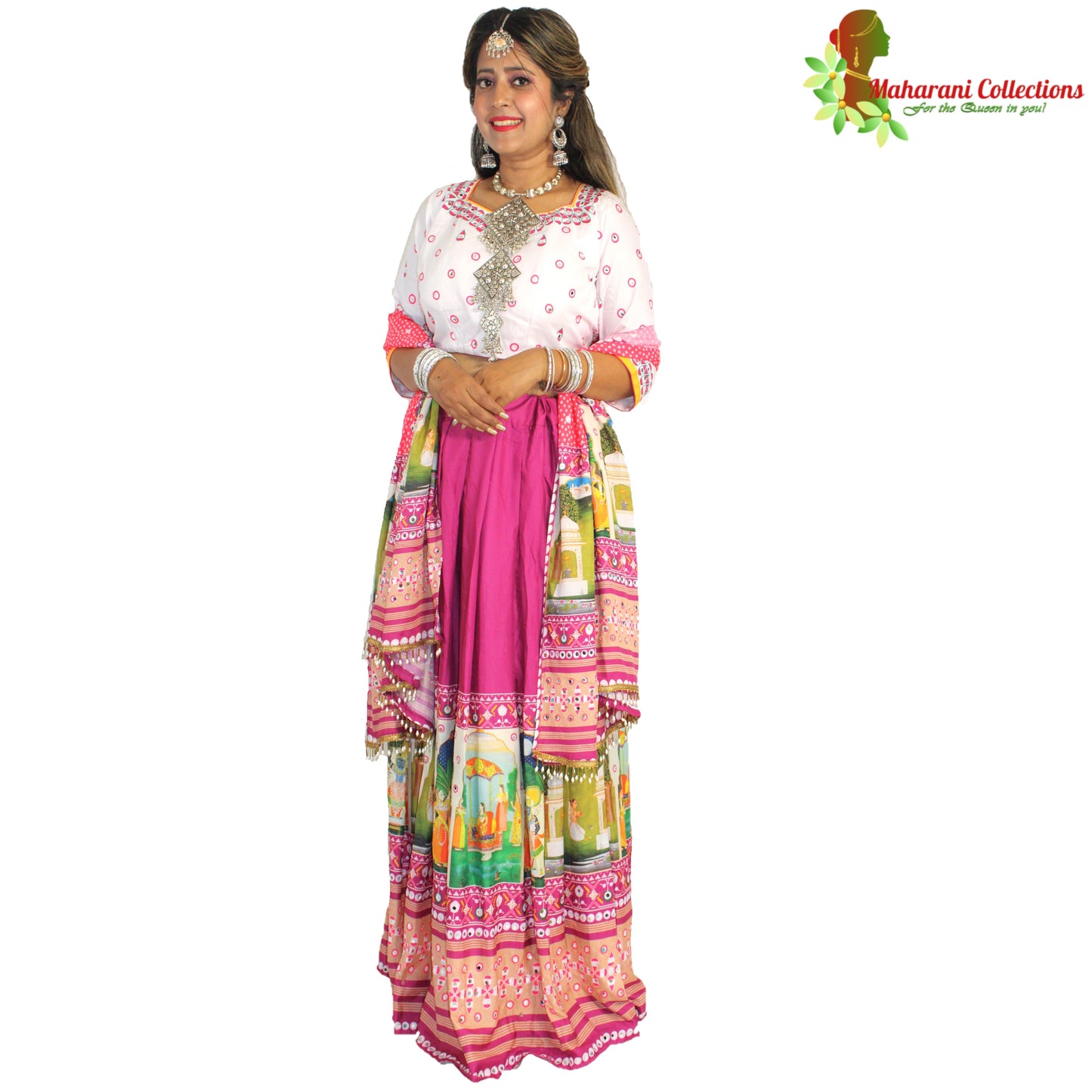Maharani's Soft Silk Lehenga - White and Purple