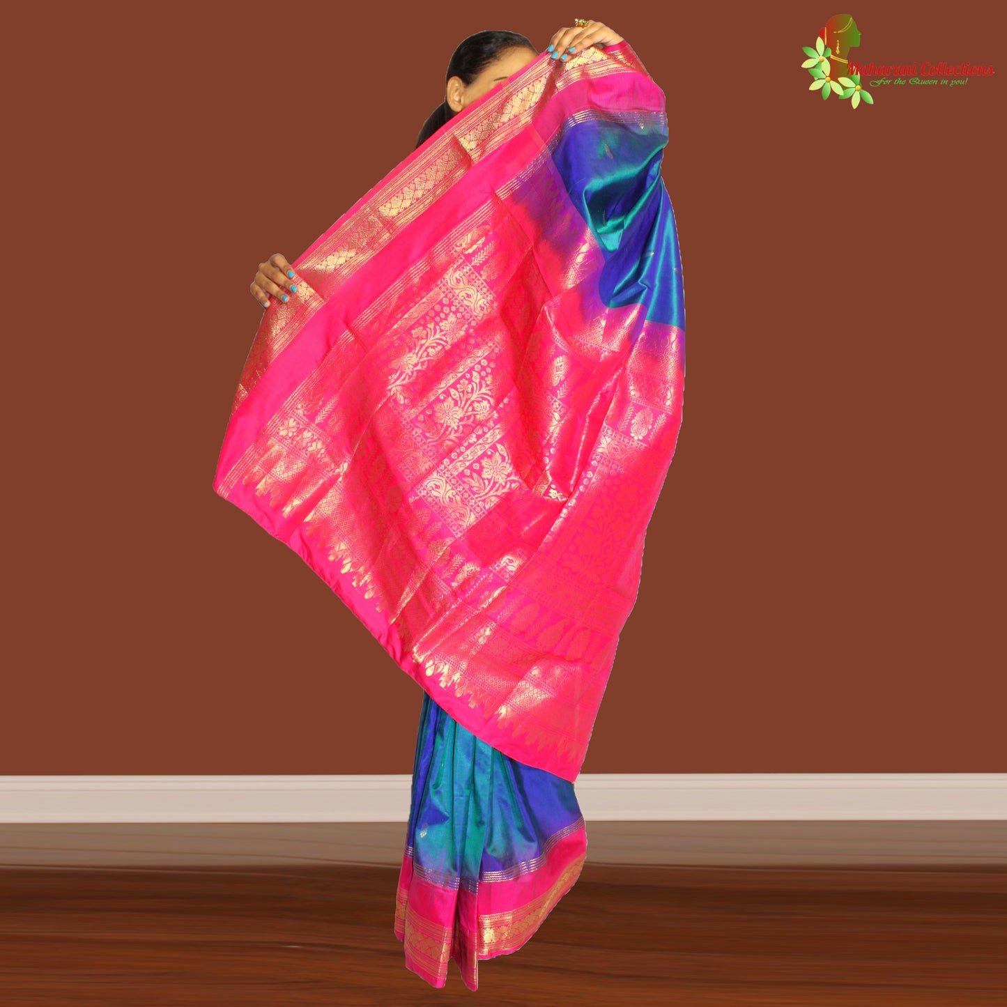 Maharani's Pure Banarasi Silk Saree - Robin Blue (with stitched Petticoat)