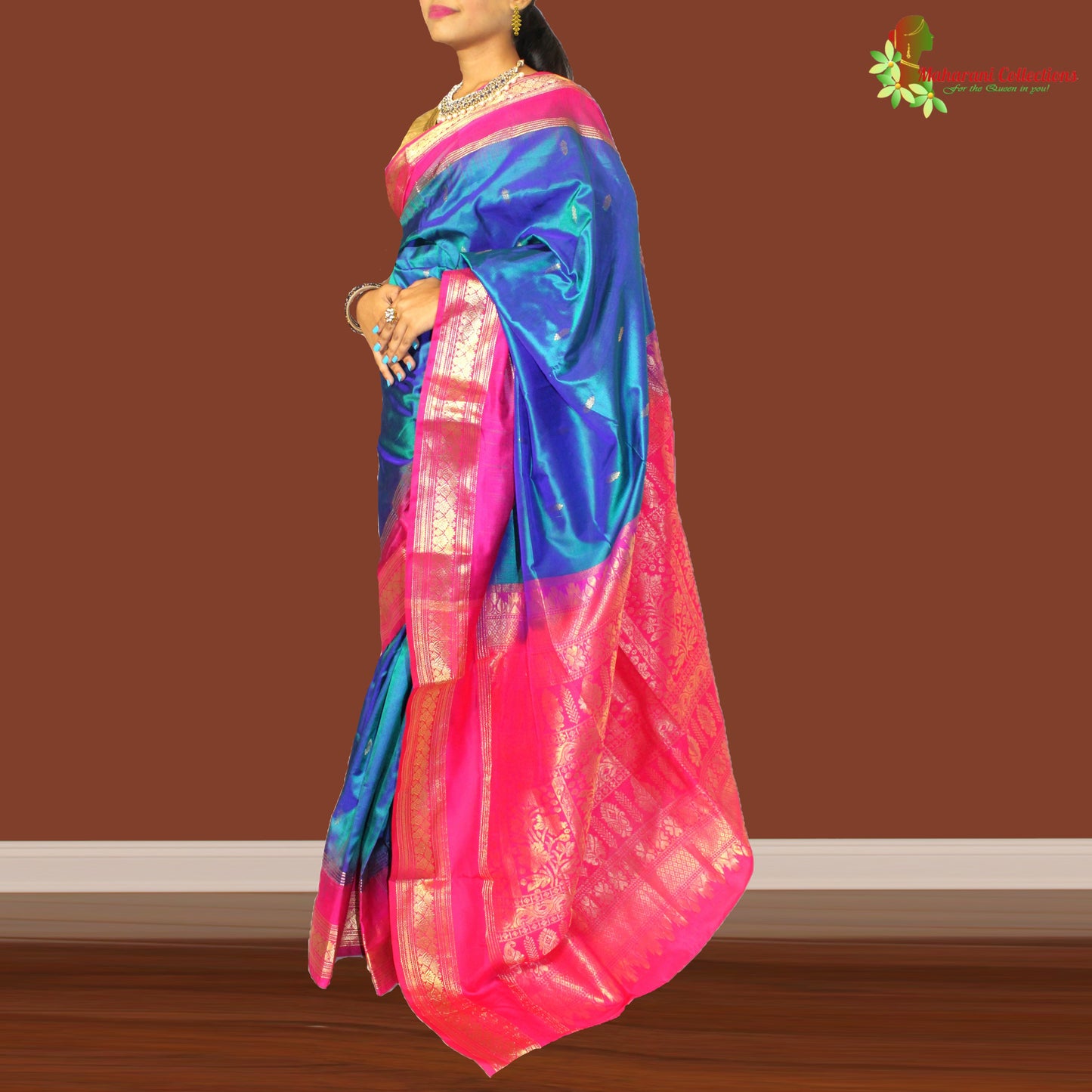 Maharani's Pure Banarasi Silk Saree - Robin Blue (with stitched Petticoat)