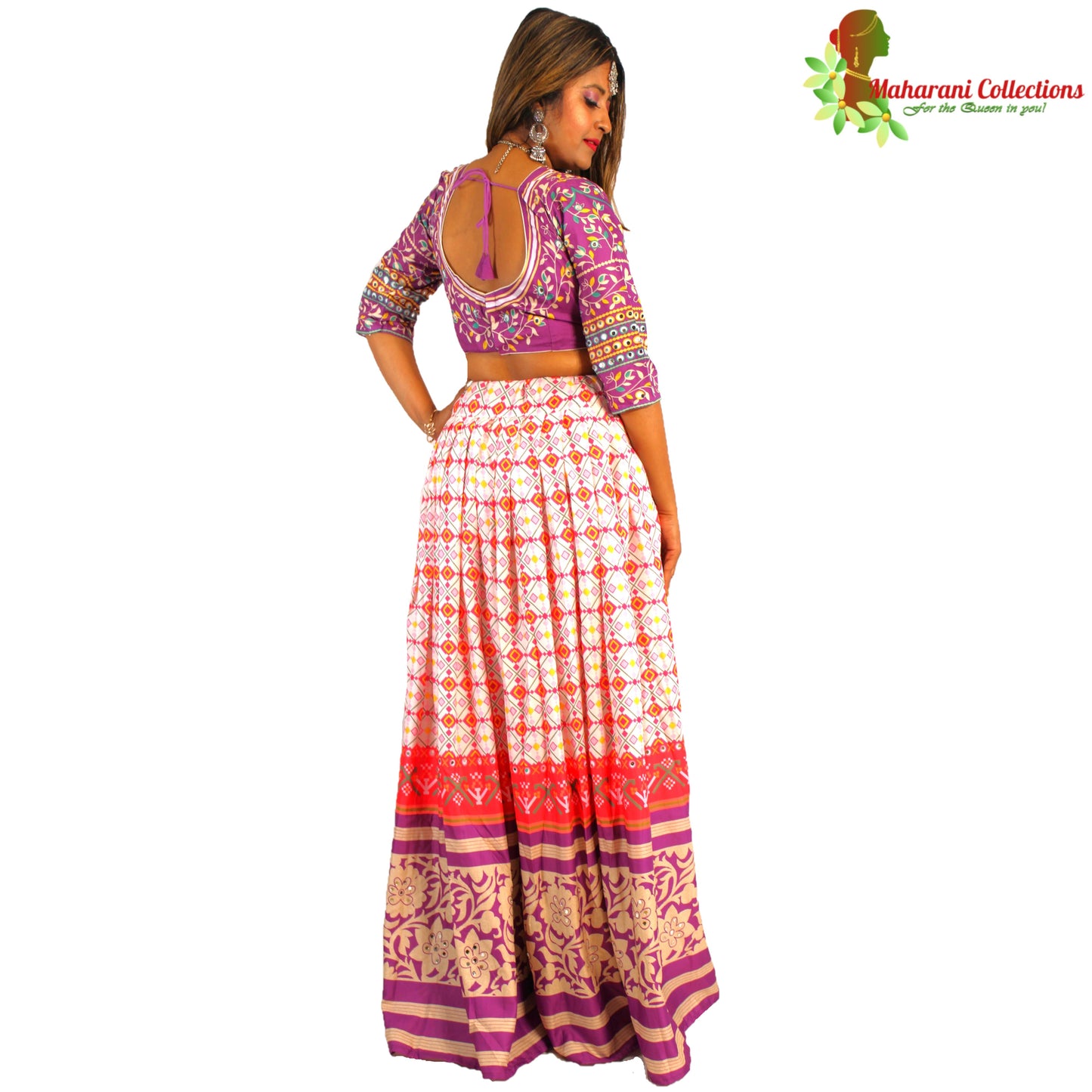 Maharani's Designer Silk Lehenga - White and purple