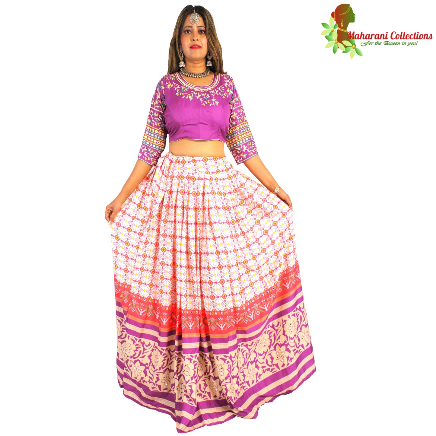 Maharani's Designer Silk Lehenga - White and purple