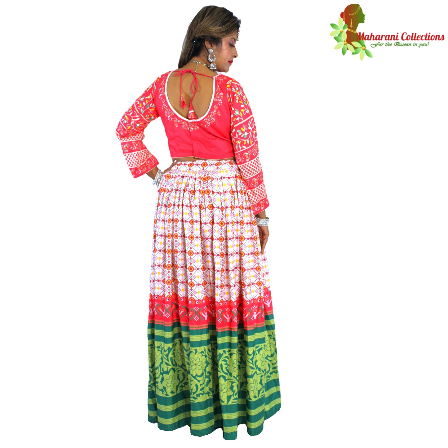 Maharani's Soft Silk Lehenga - Red, White and Green