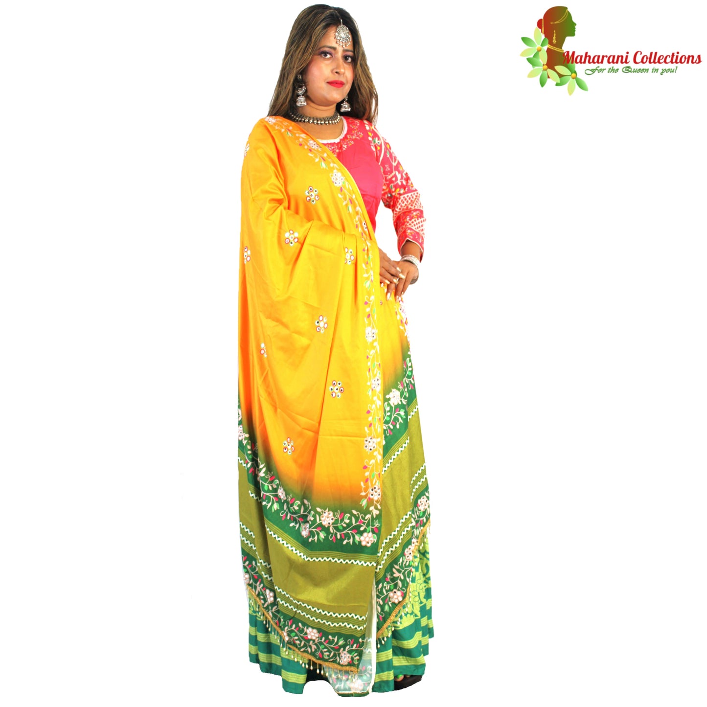 Maharani's Soft Silk Lehenga - Red, White and Green