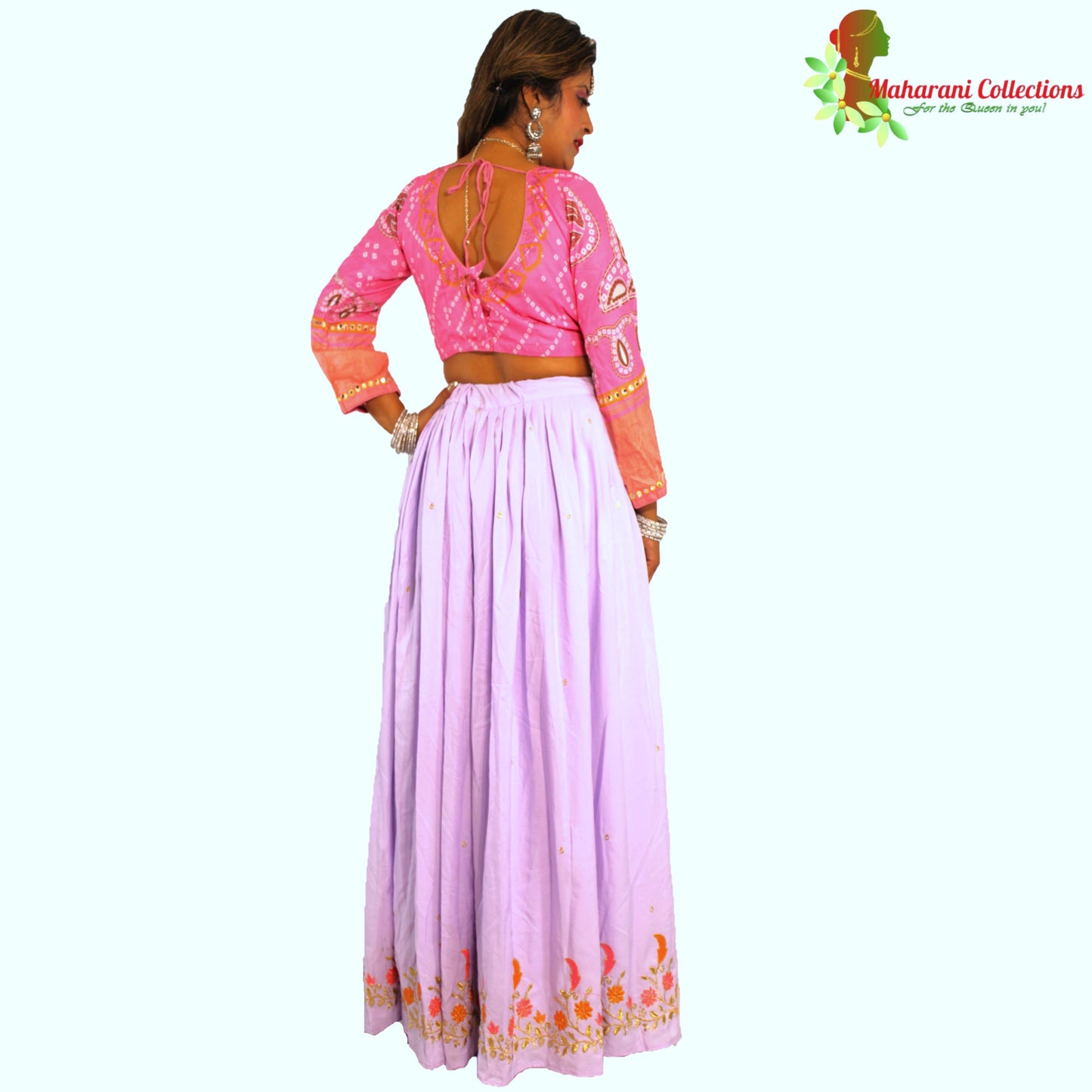 Maharani's Soft Silk Lehenga - Pink and Light Purple