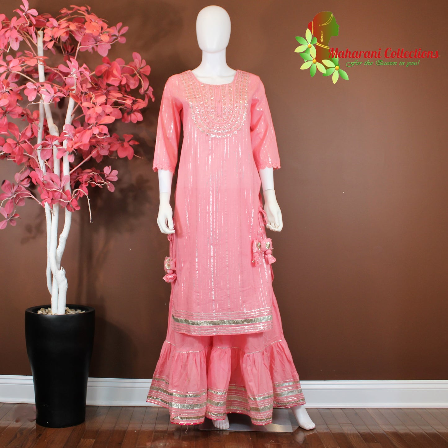 Maharani's Sharara Suit - Peach - Pure Muslin Silk (M/L/XL)