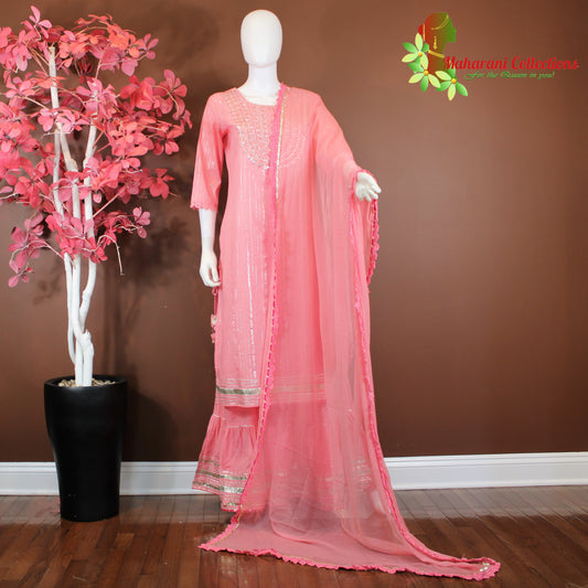 Maharani's Sharara Suit - Peach - Pure Muslin Silk (M/L/XL)