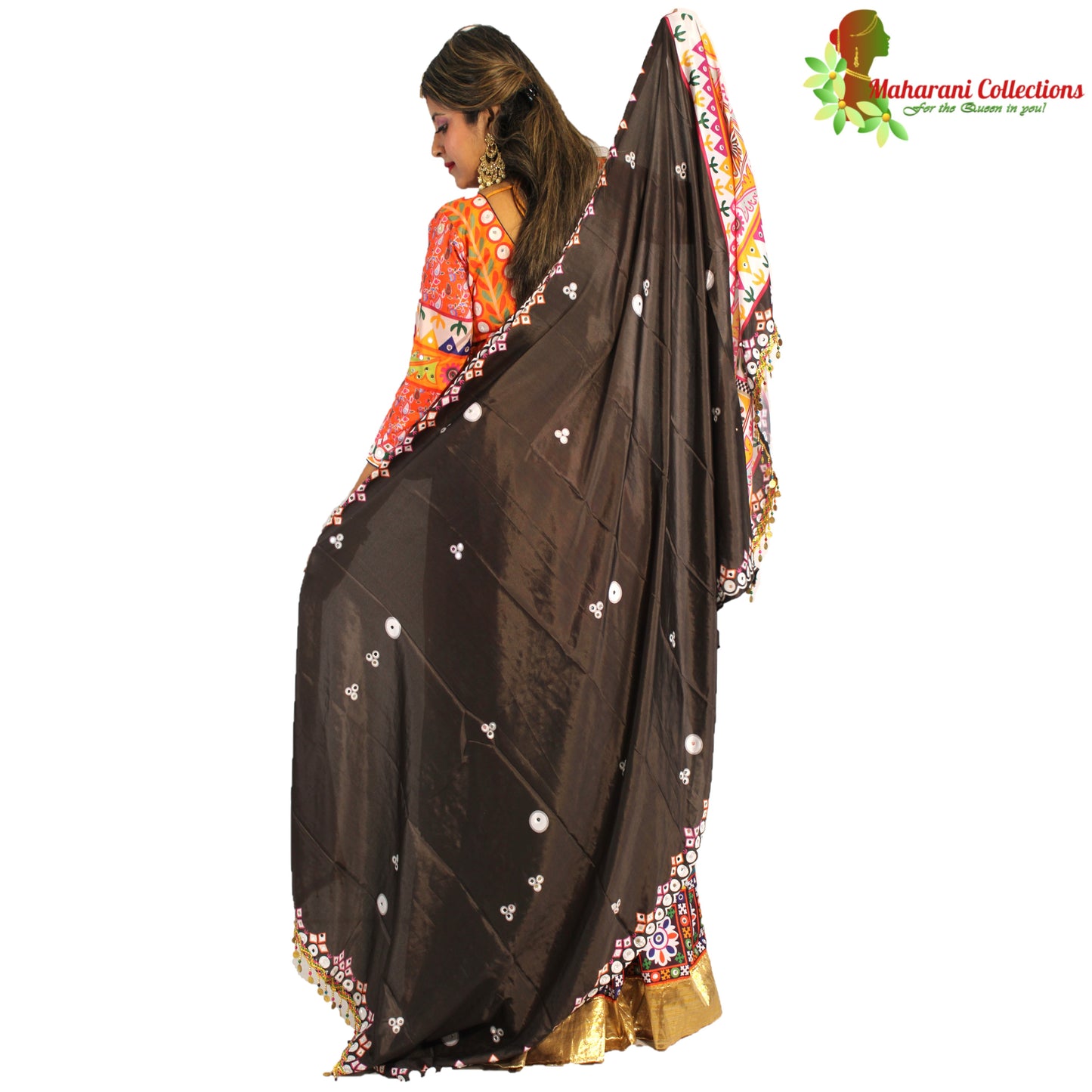 Maharani's Designer Silk Lehenga - Orange and Pink