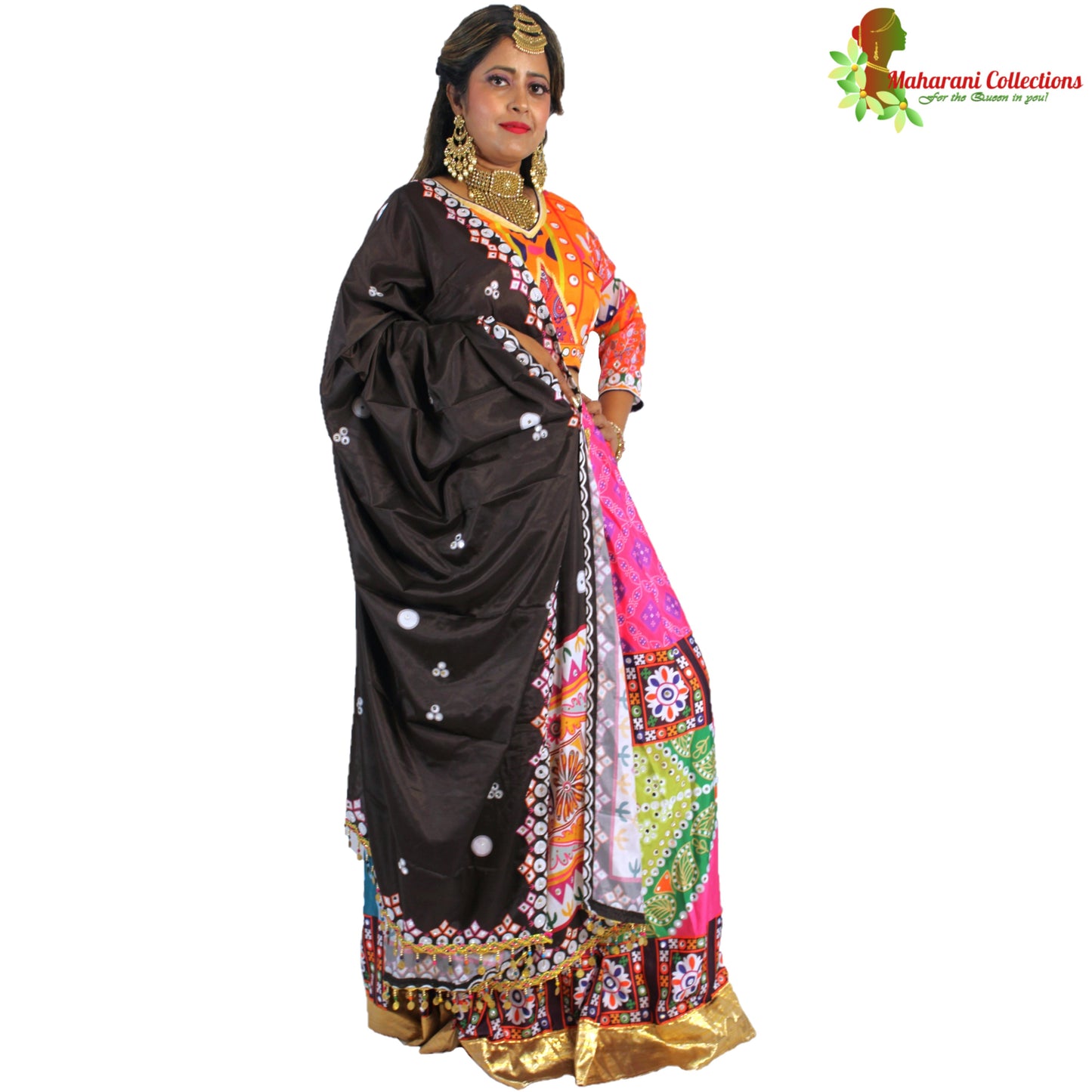Maharani's Designer Silk Lehenga - Orange and Pink