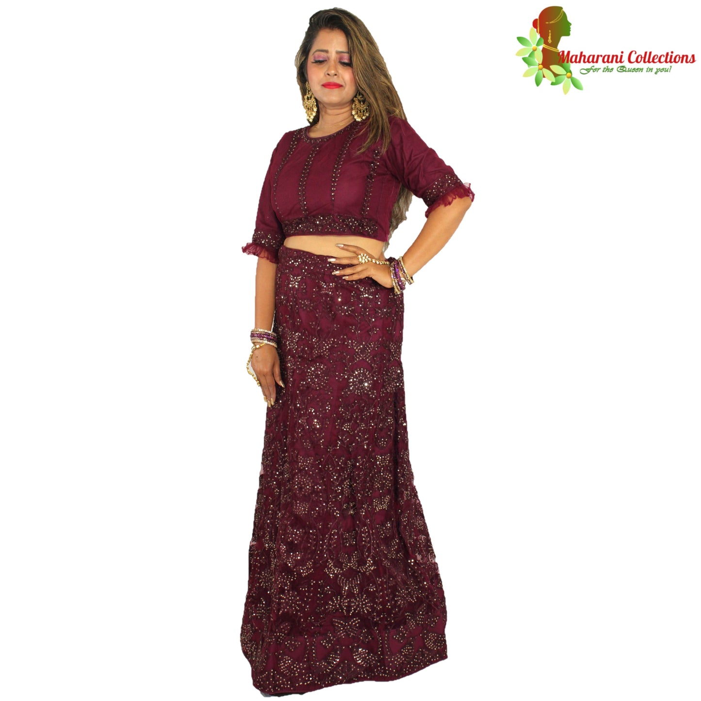 Maharani's Designer Silk & Net Lehenga - Deep Purple