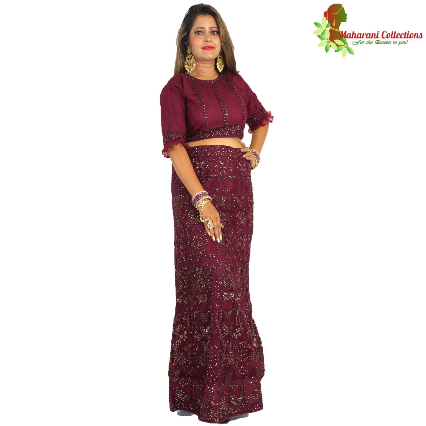 Maharani's Designer Silk & Net Lehenga - Deep Purple