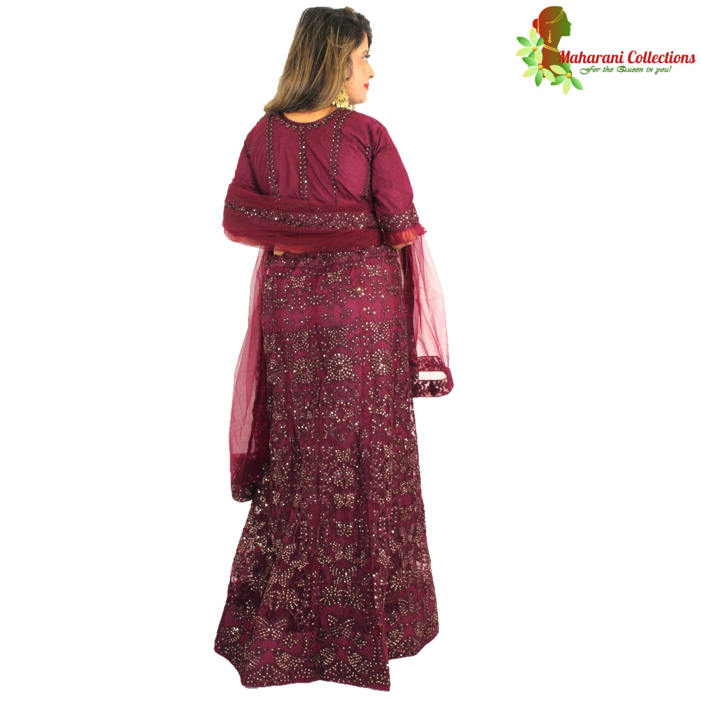 Maharani's Designer Silk & Net Lehenga - Deep Purple
