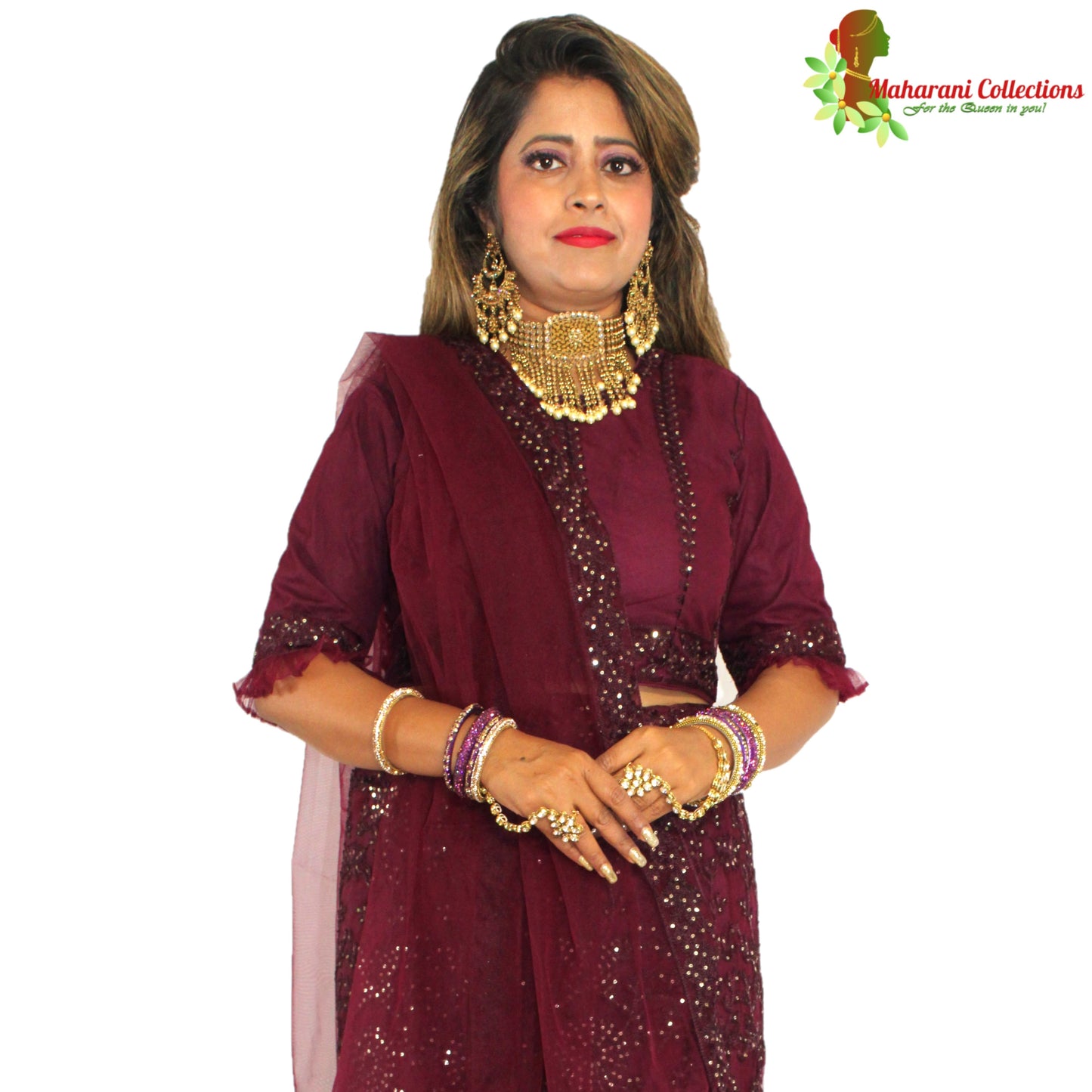 Maharani's Designer Silk & Net Lehenga - Deep Purple