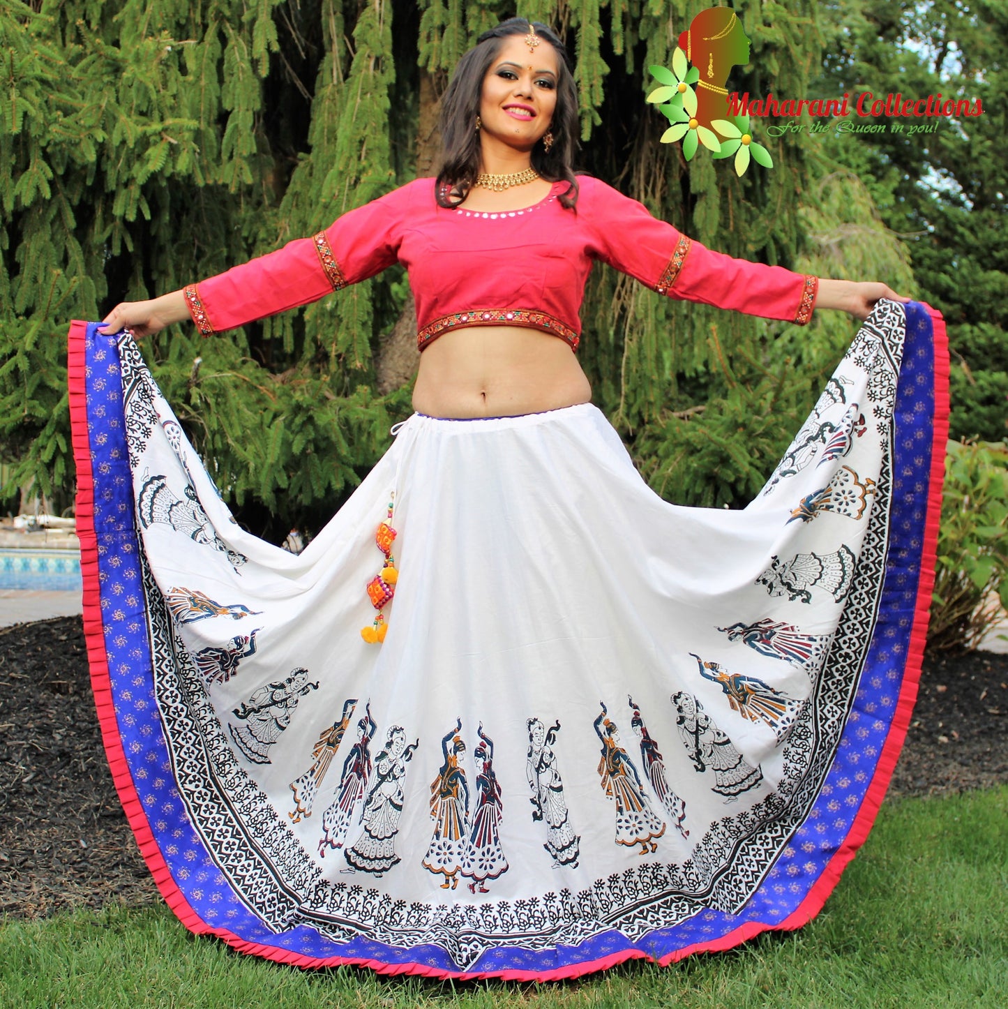 Maharani's Festive Chania Choli with Dupatta - Red/White (L)