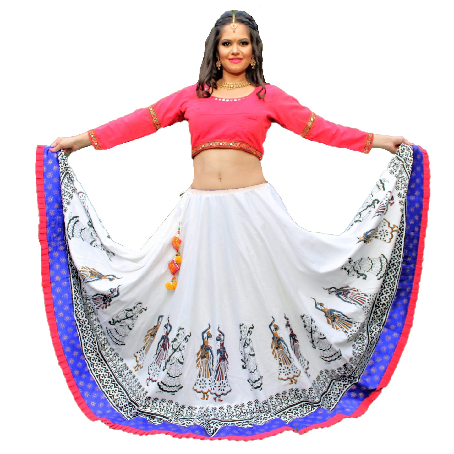 Maharani's Festive Chania Choli with Dupatta - Red/White (L)
