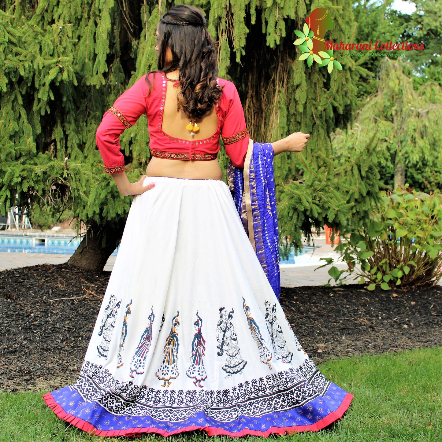 Maharani's Festive Chania Choli with Dupatta - Red/White (L)