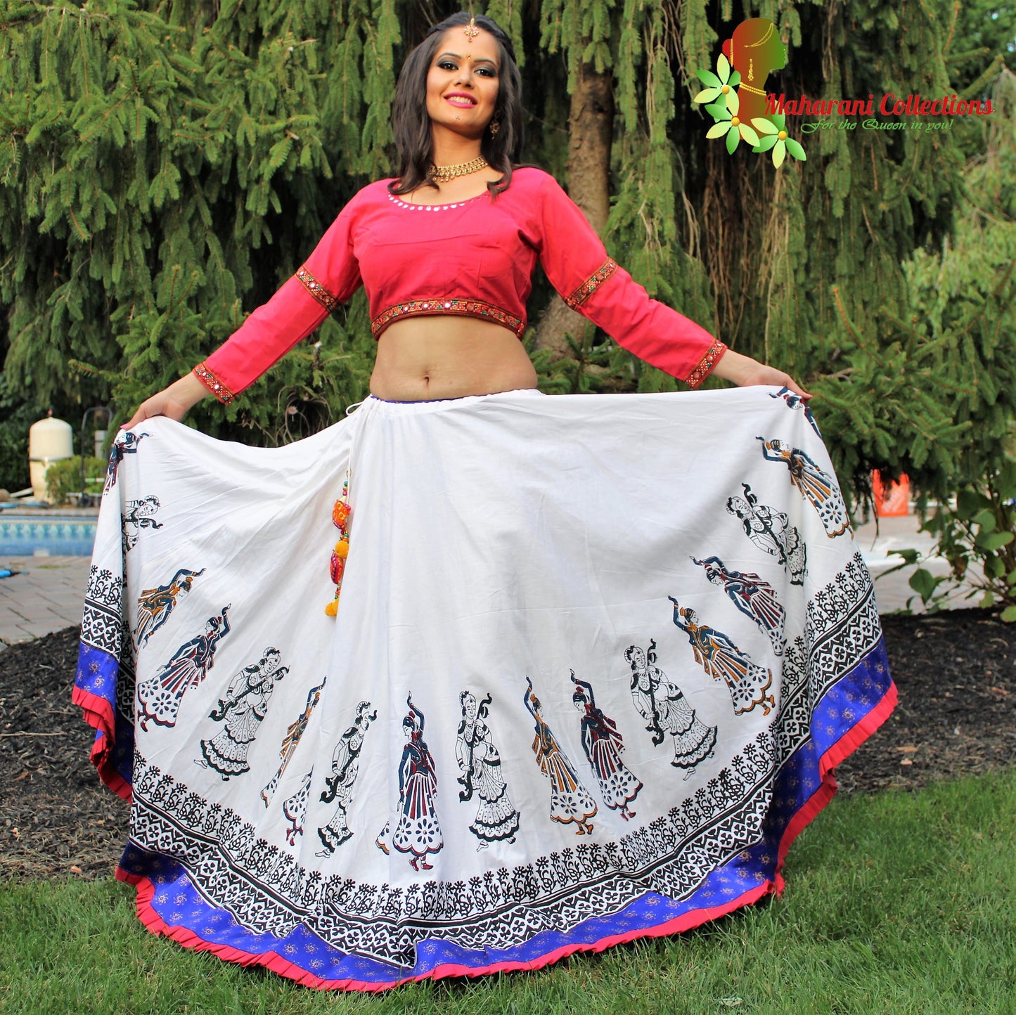 Maharani's Festive Chania Choli with Dupatta - Red/White (L)