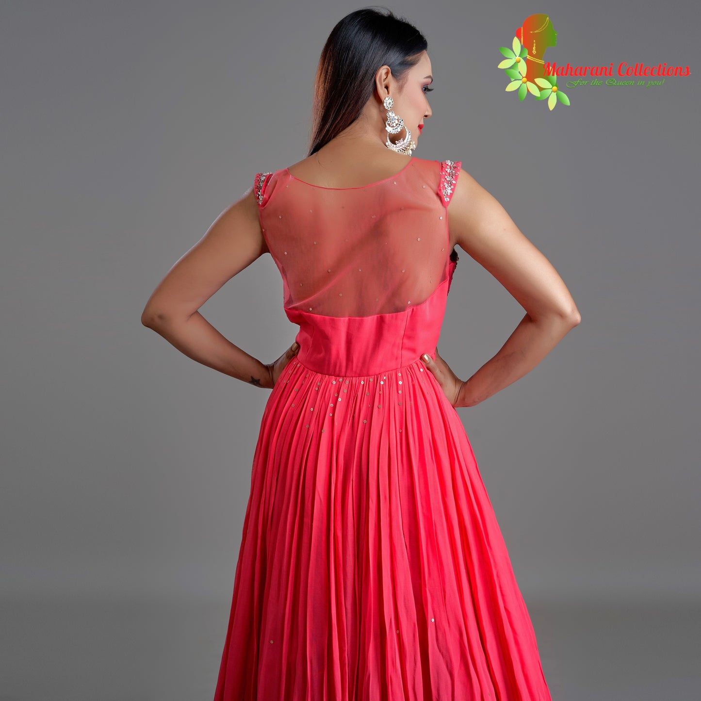 Maharani's Designer Ball (Princess) Gown - Pink/Peach with Zari, Pearl & Sequins Work
